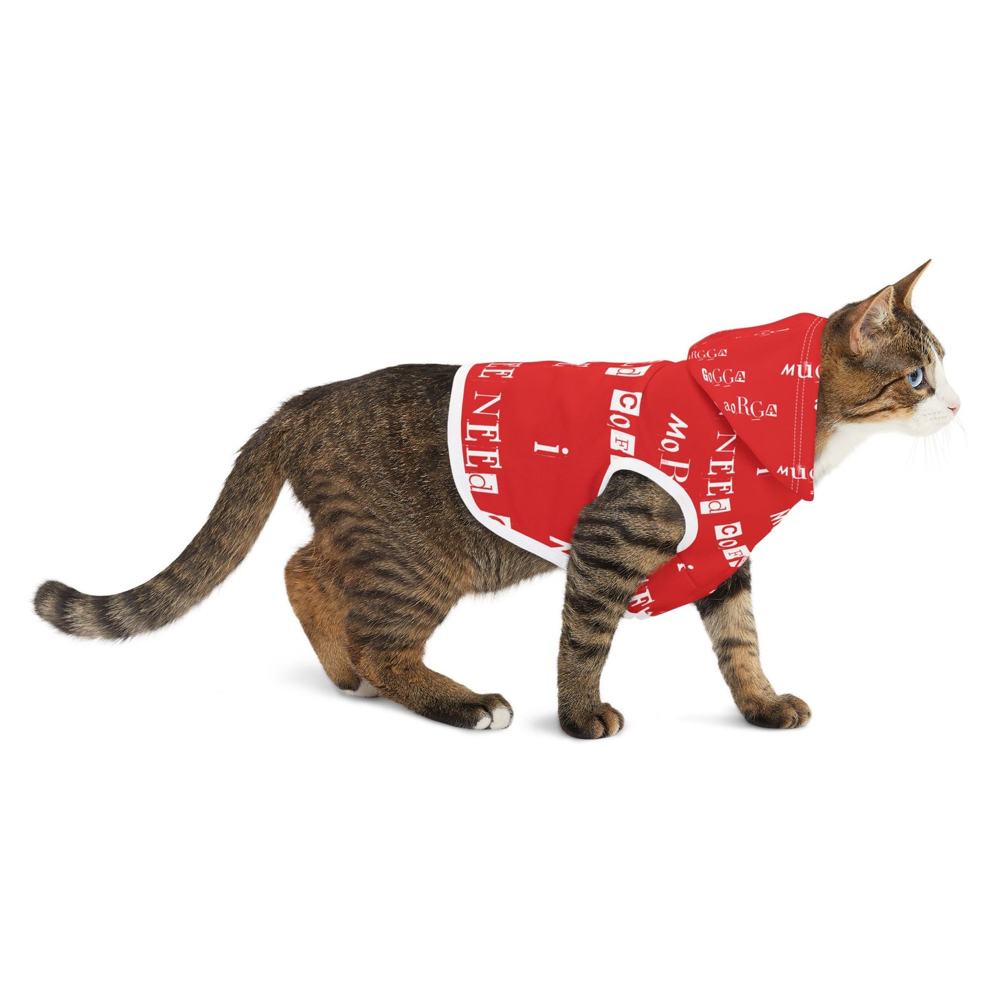 Pet Hoodie - 'Mugga Argga Gogga Aorga' and its translation, 'I need more coffee' - red