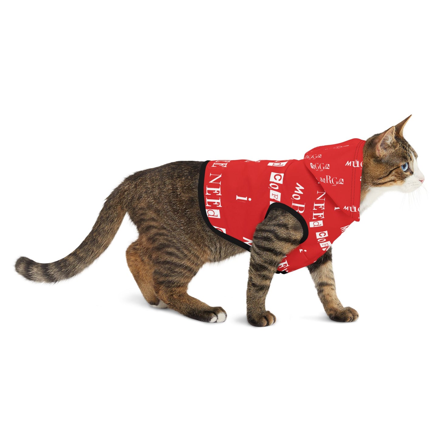 Pet Hoodie - 'Mugga Argga Gogga Aorga' and its translation, 'I need more coffee' - red