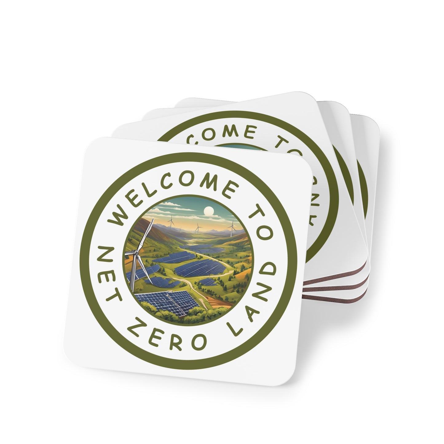 Net Zero Land Coaster - 9.5cm diameter (3.7") available as 1 piece or set of 4. Limited edition (V7)