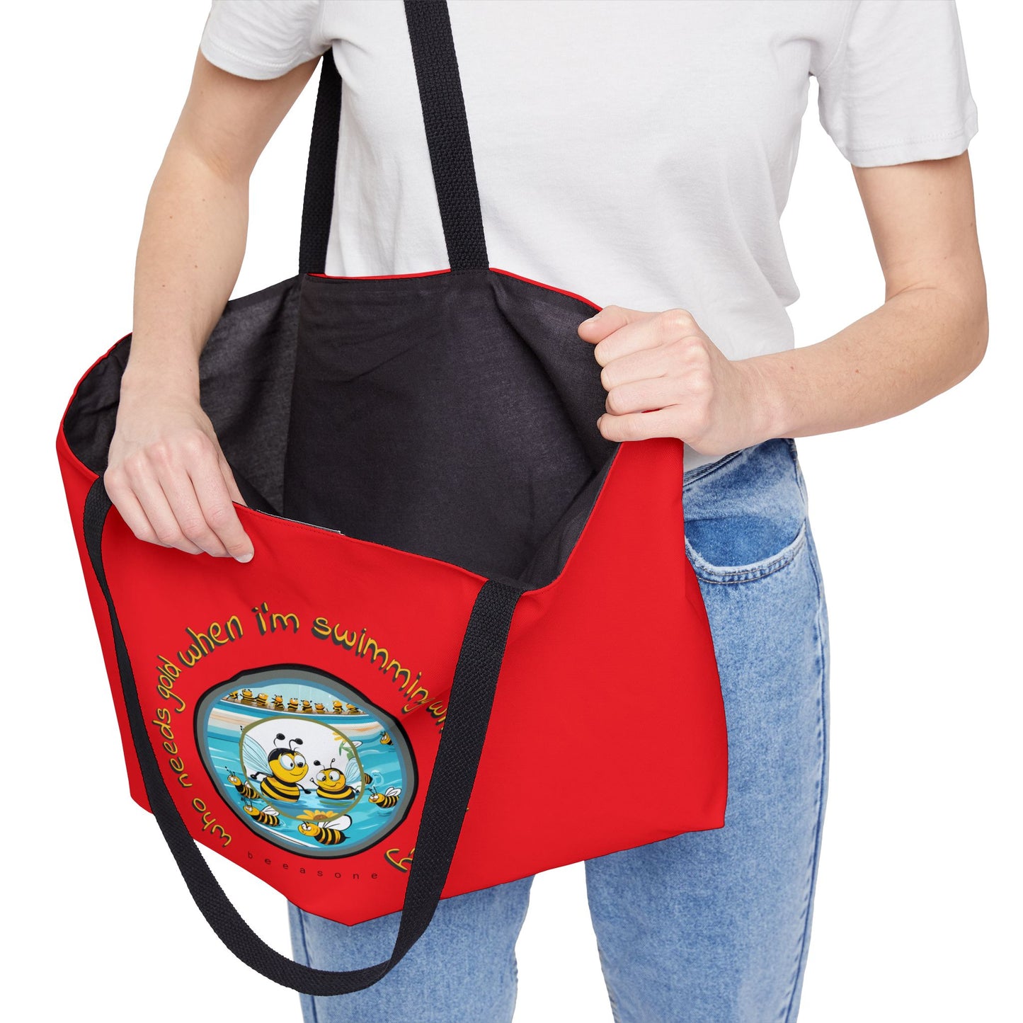 Swimming beeasone tote bag red - great pool or beach bag