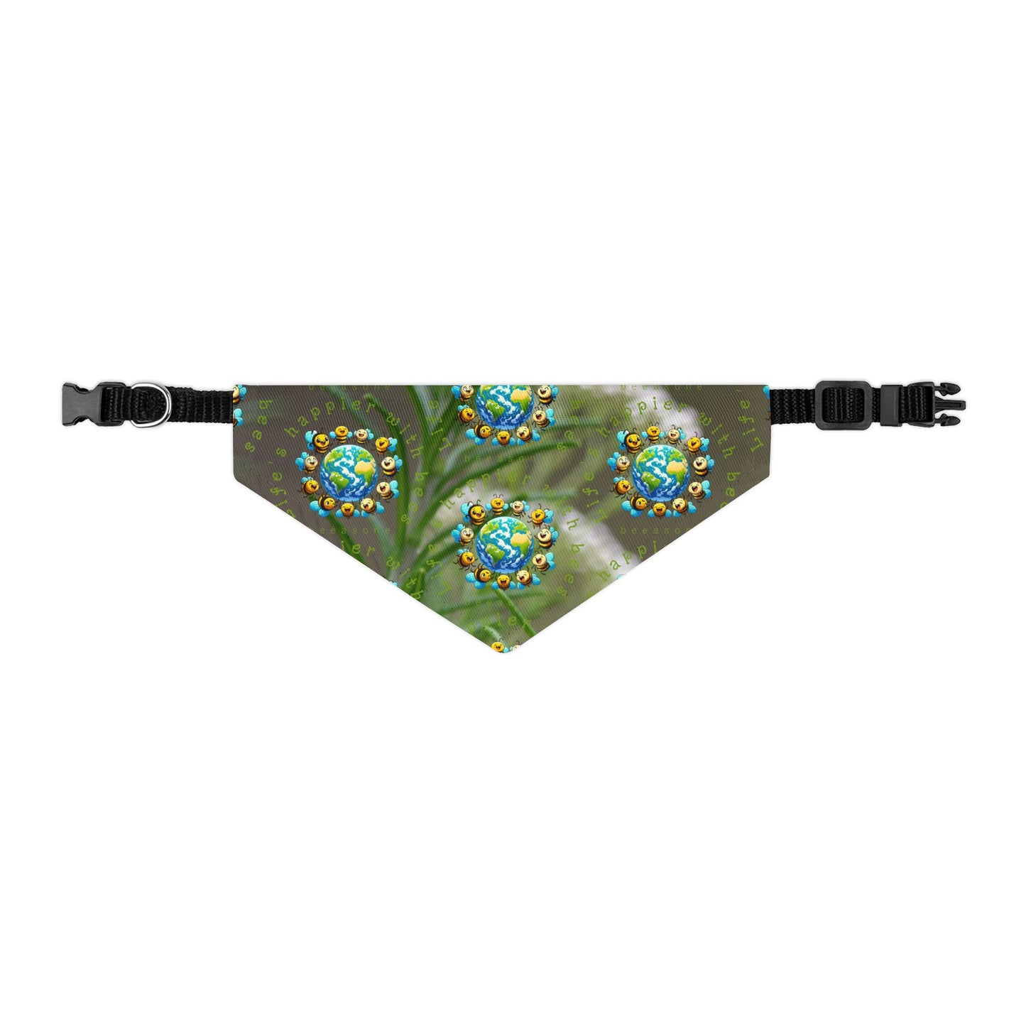 Life's happier with bees pet bandana collar - never let go with the included adjustable buckle up black collar