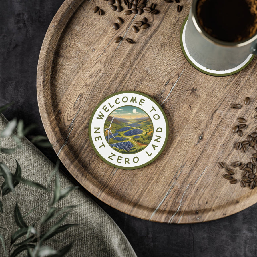 Net Zero Land Coaster - 9.5cm diameter (3.7") available as 1 piece or set of 4. Limited edition (V7)