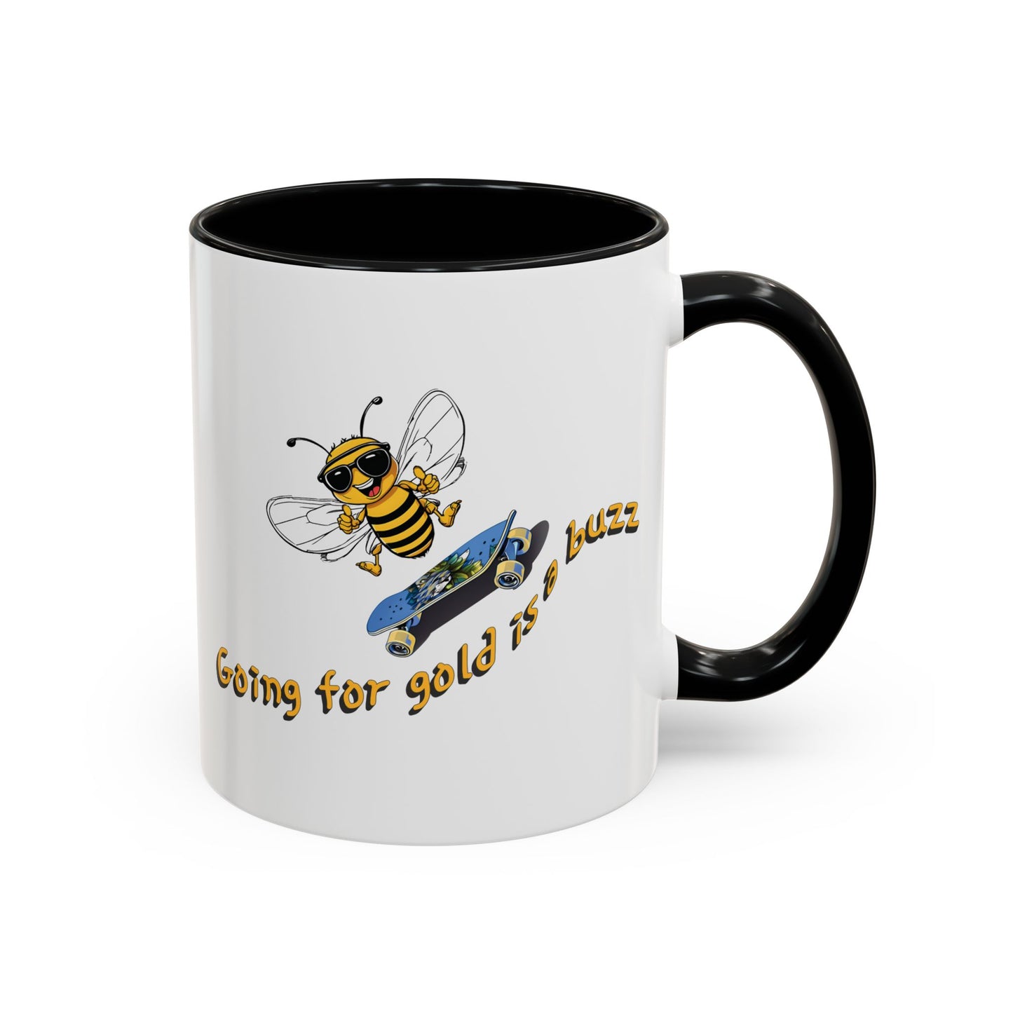 Going for gold is a buzz beeasone Hot Chocolate or Coffee Mug (select from 11oz or 15oz lead and BPA Free mugs) Blue Skateboard