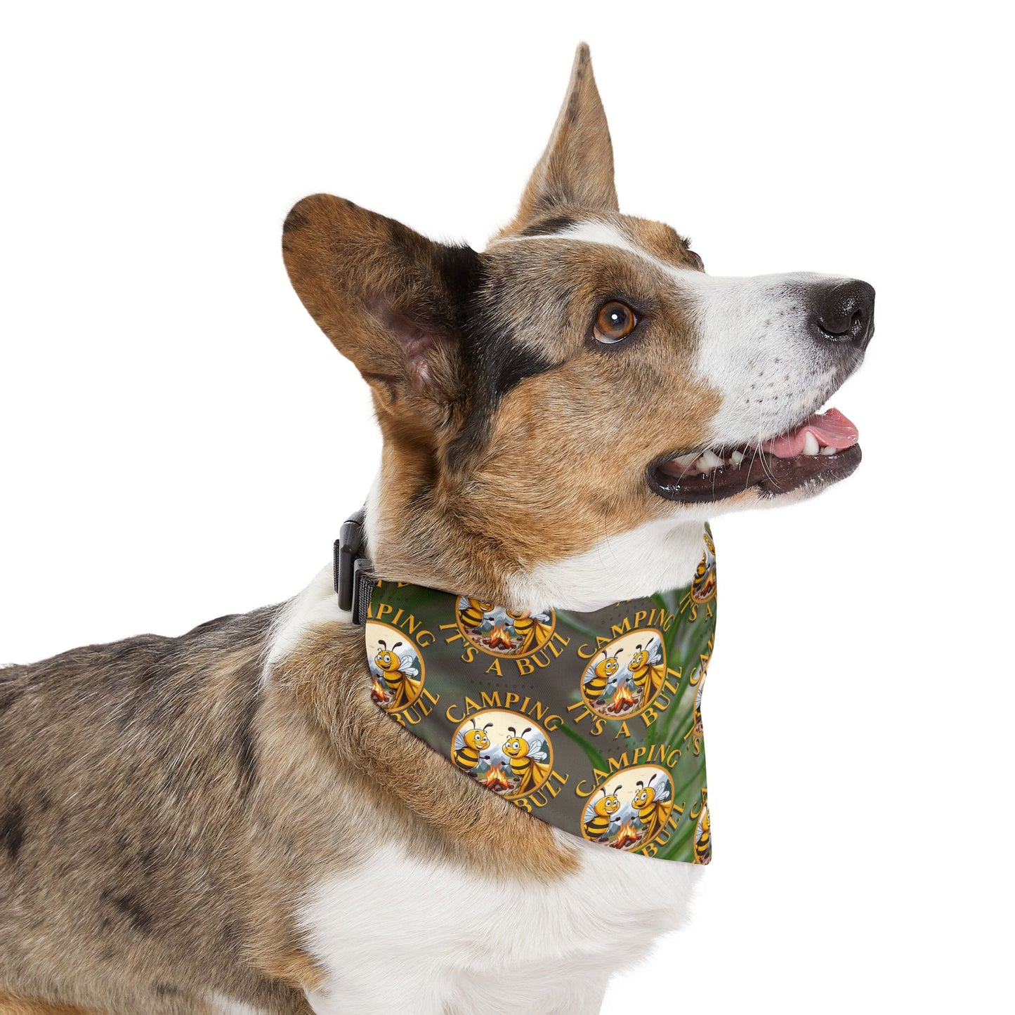 Camping Pet Bandana collar- includes adjustable buckle up black collar