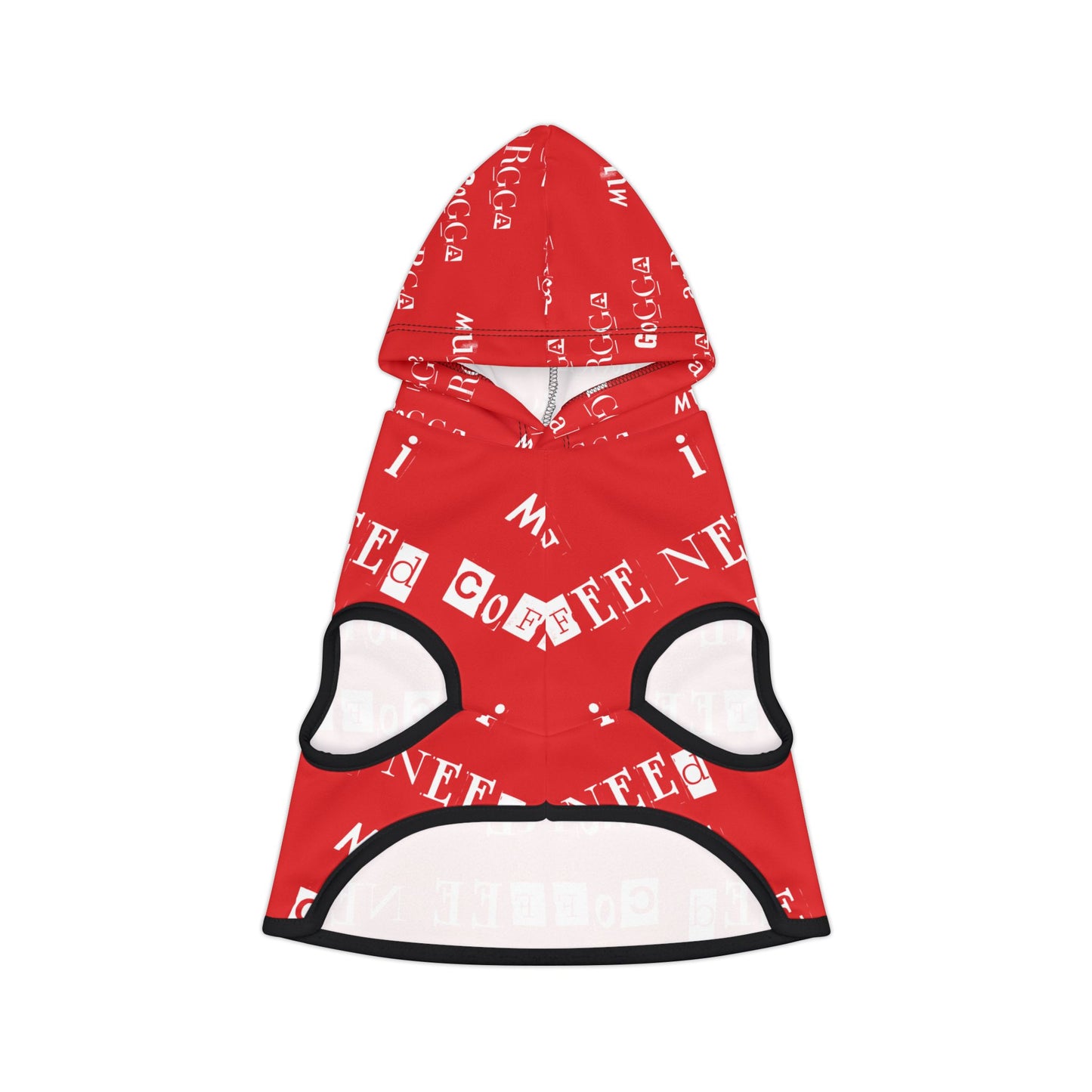 Pet Hoodie - 'Mugga Argga Gogga Aorga' and its translation, 'I need more coffee' - red