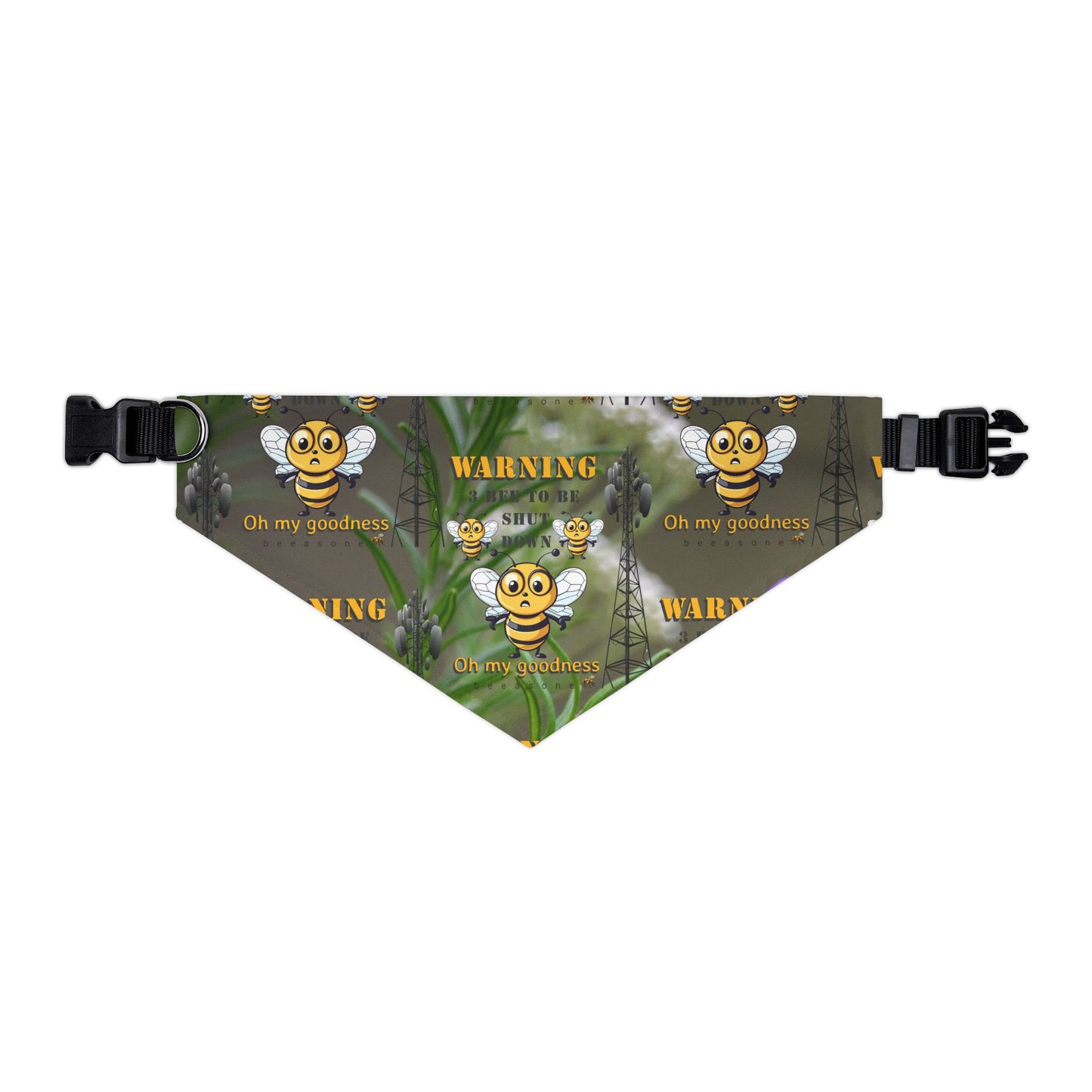 WARNING - 3 Bee to be shut down beeasone bandana collar- includes adjustable buckle up black collar
