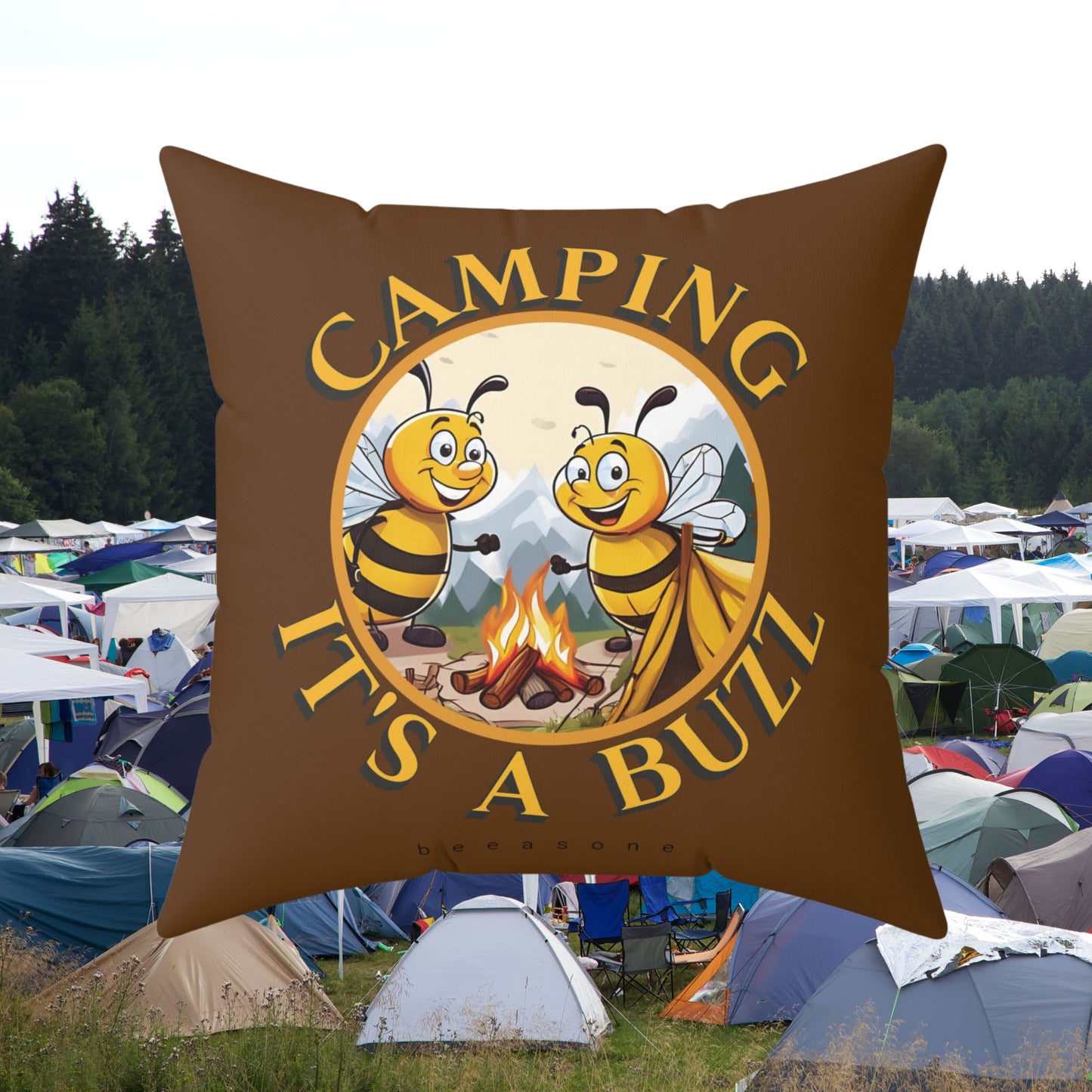 Camping it's a buzz beeasone square cushion / pillow (4 sizes available) Special edition