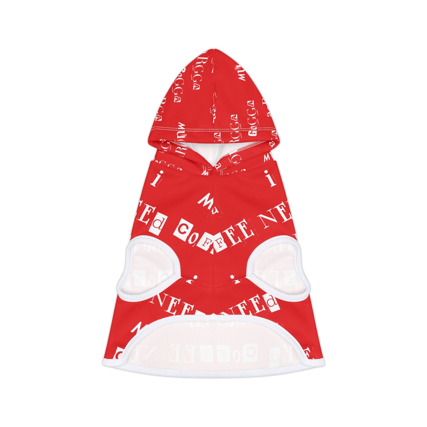 Pet Hoodie - 'Mugga Argga Gogga Aorga' and its translation, 'I need more coffee' - red