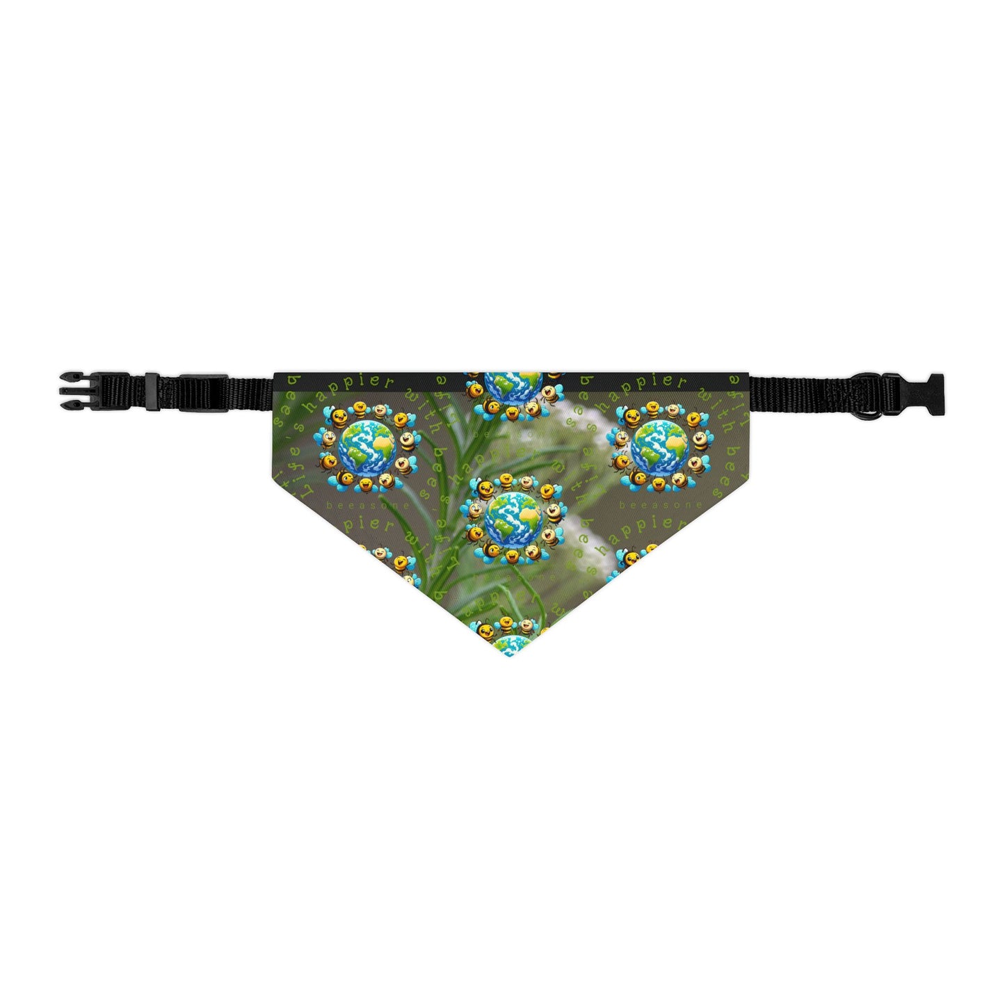 Life's happier with bees pet bandana collar - never let go with the included adjustable buckle up black collar