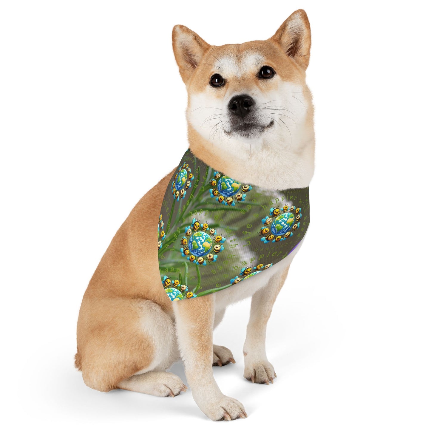 Life's happier with bees pet bandana collar - never let go with the included adjustable buckle up black collar