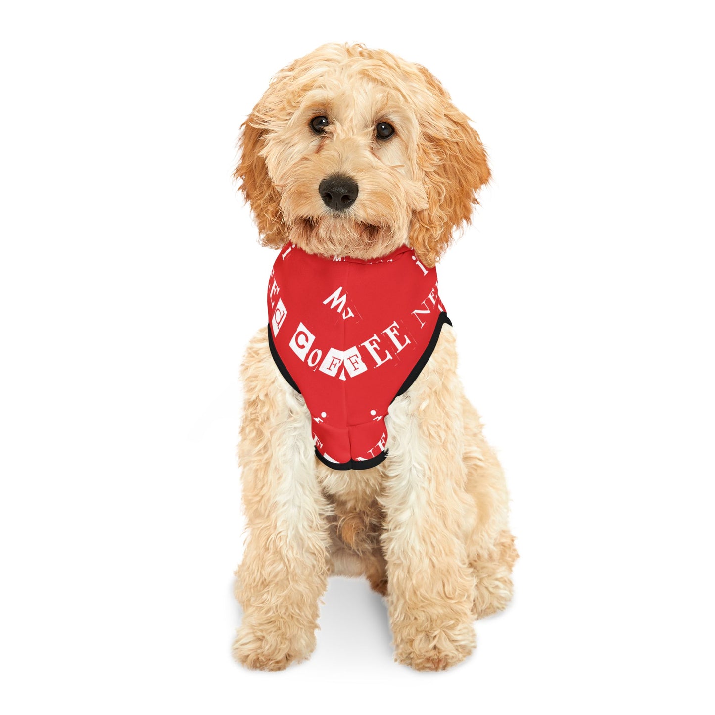 Pet Hoodie - 'Mugga Argga Gogga Aorga' and its translation, 'I need more coffee' - red