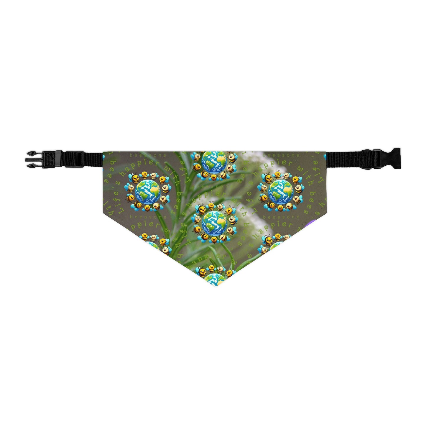Life's happier with bees pet bandana collar - never let go with the included adjustable buckle up black collar