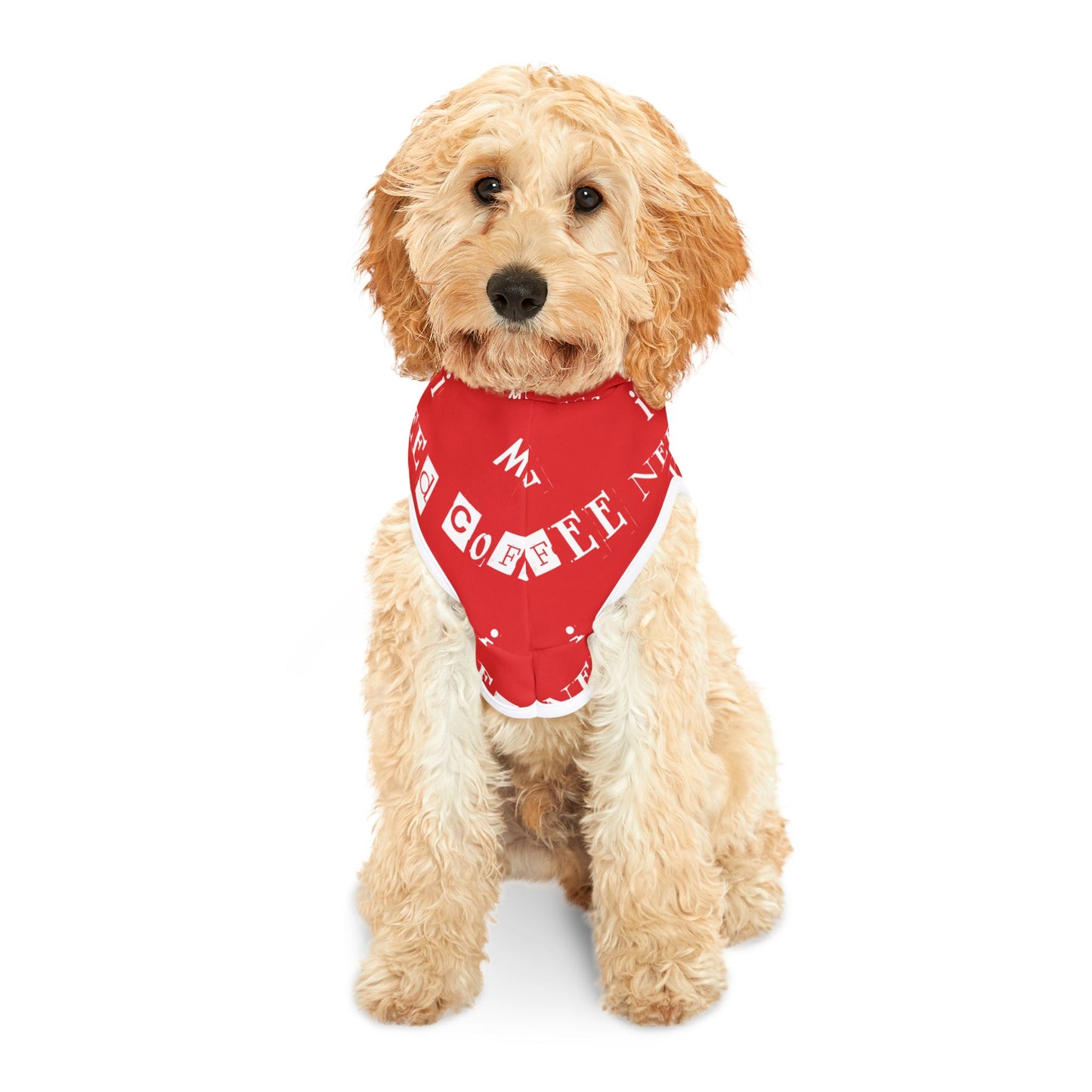 Pet Hoodie - 'Mugga Argga Gogga Aorga' and its translation, 'I need more coffee' - red