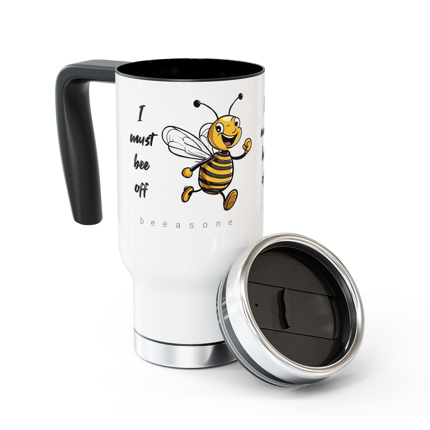 I must bee off beeasone Stainless Steel Travel Mug with Handle, 14oz (410mls)