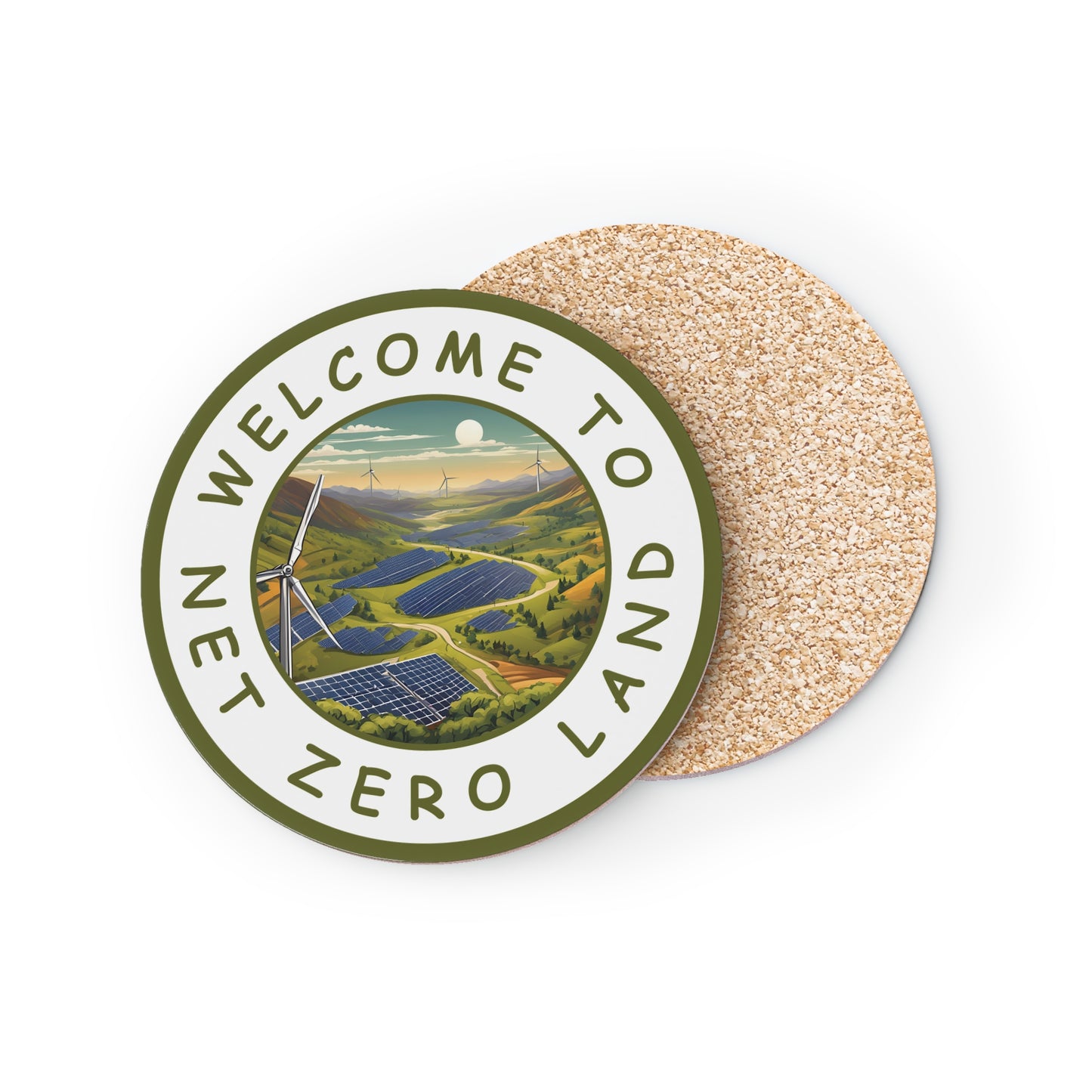Net Zero Land Coaster - 9.5cm diameter (3.7") available as 1 piece or set of 4. Limited edition (V7)