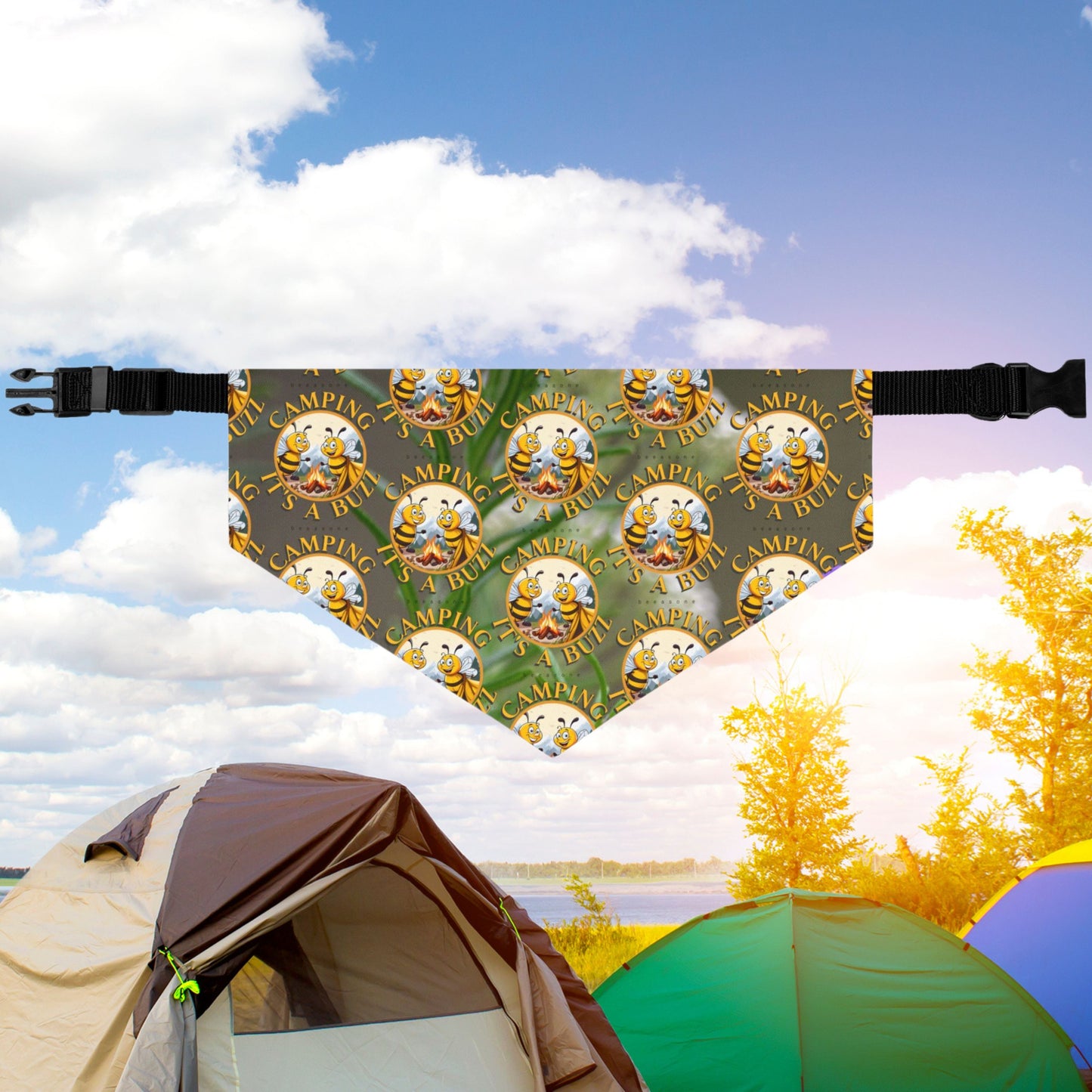 Camping Pet Bandana collar- includes adjustable buckle up black collar