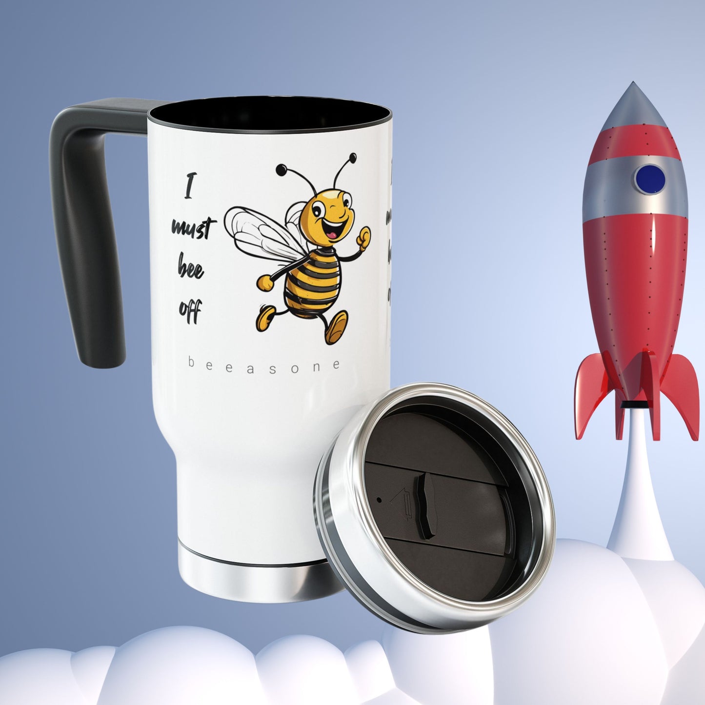 I must bee off beeasone Stainless Steel Travel Mug with Handle, 14oz (410mls)