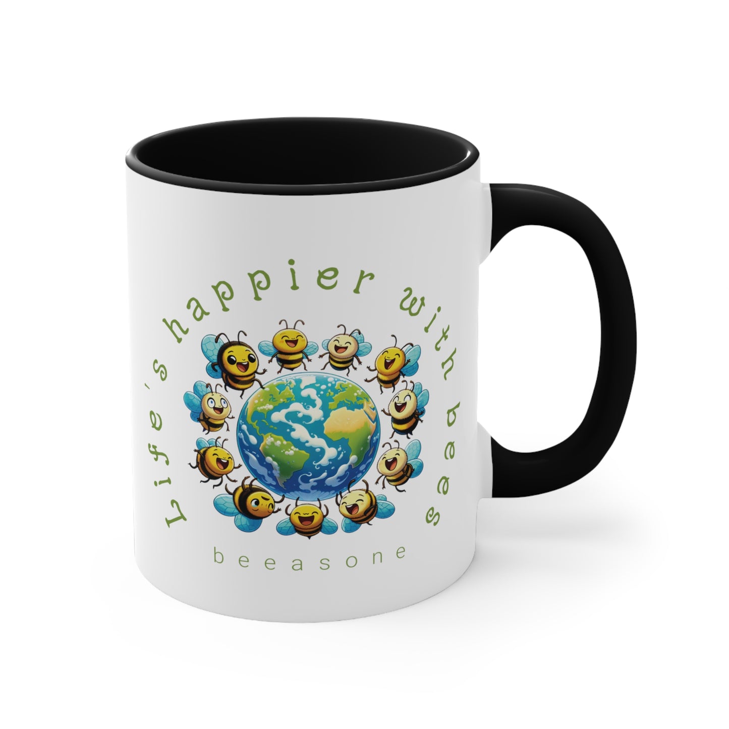 Life's happier with bees beeasone coloured Coffee Mug 325ml (Standard 11oz)