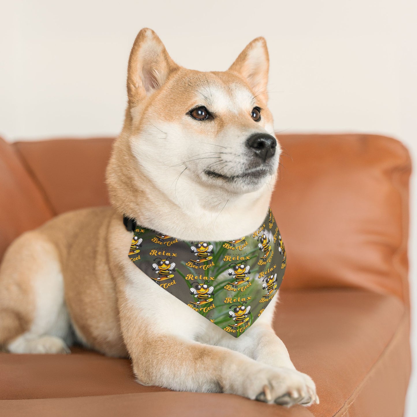 Relaxing pet bandana supporting their best friend, the bees - includes adjustable buckle up black collar