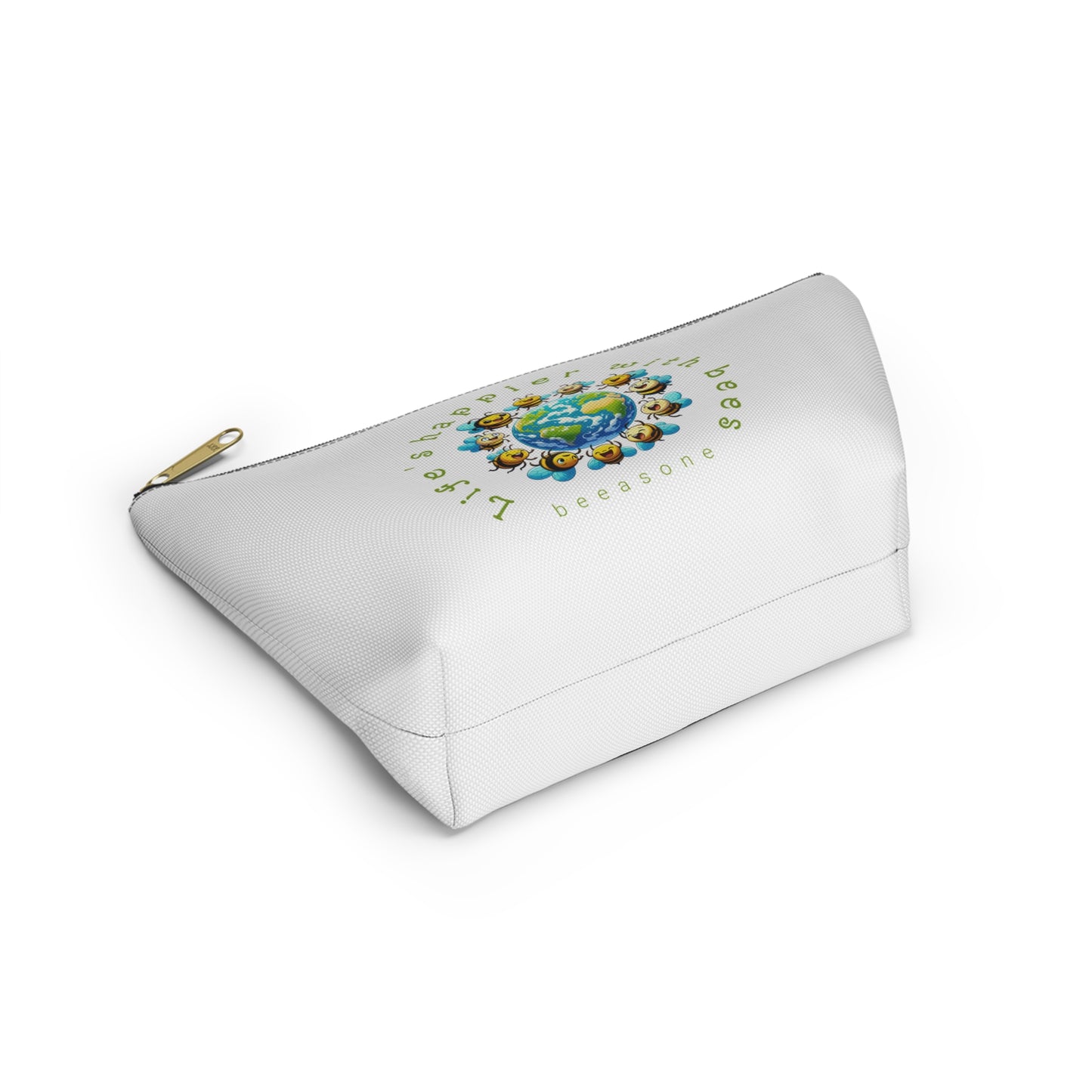 Life's happier with bees beeasone stylish white cosmetics pouch