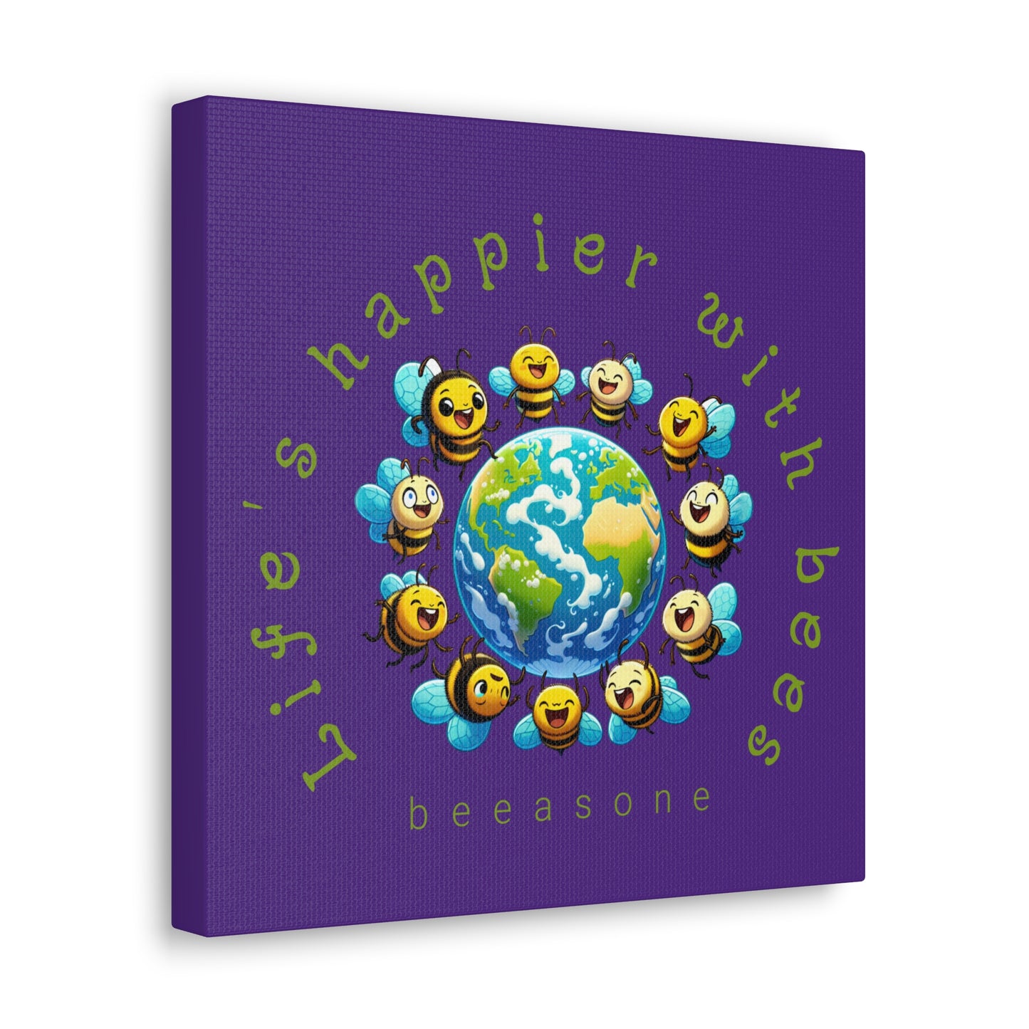 Life's happier with bees beeasone print on canvas with hanging kit