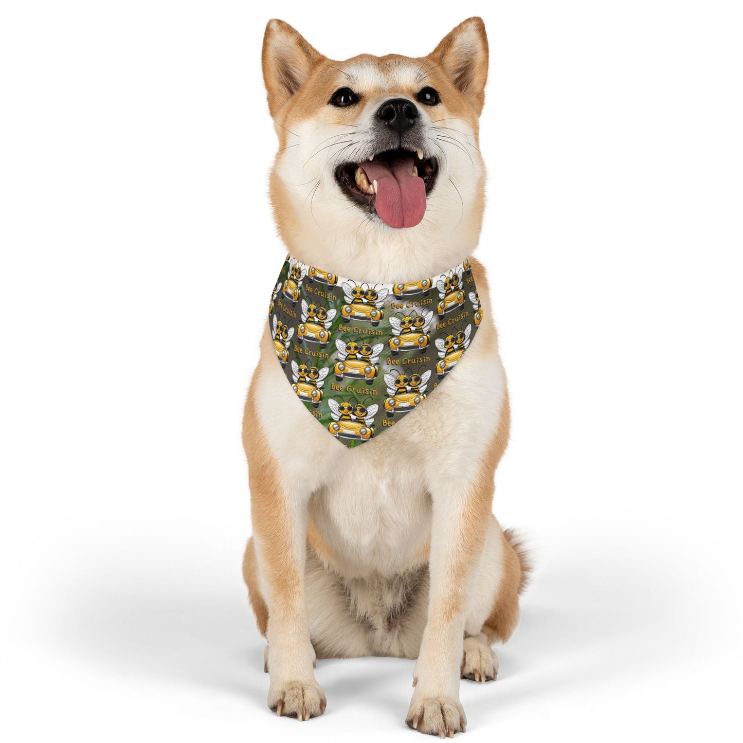 Cruisin Pet Bandana supporting their best friend, the bees - includes adjustable buckle up black collar