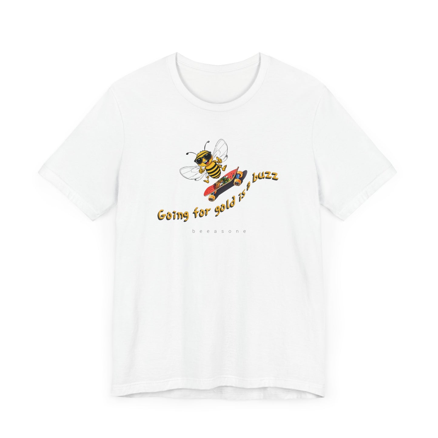 Going for gold is a buzz beeasone skateboard Unisex Jersey Short Sleeve with dual side seams to hold shape for longer t-shirt