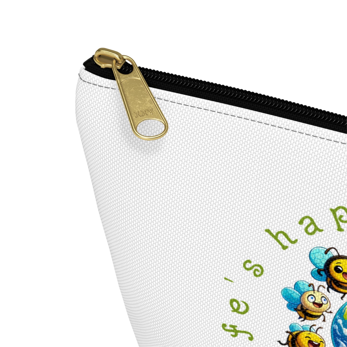 Life's happier with bees beeasone stylish white cosmetics pouch