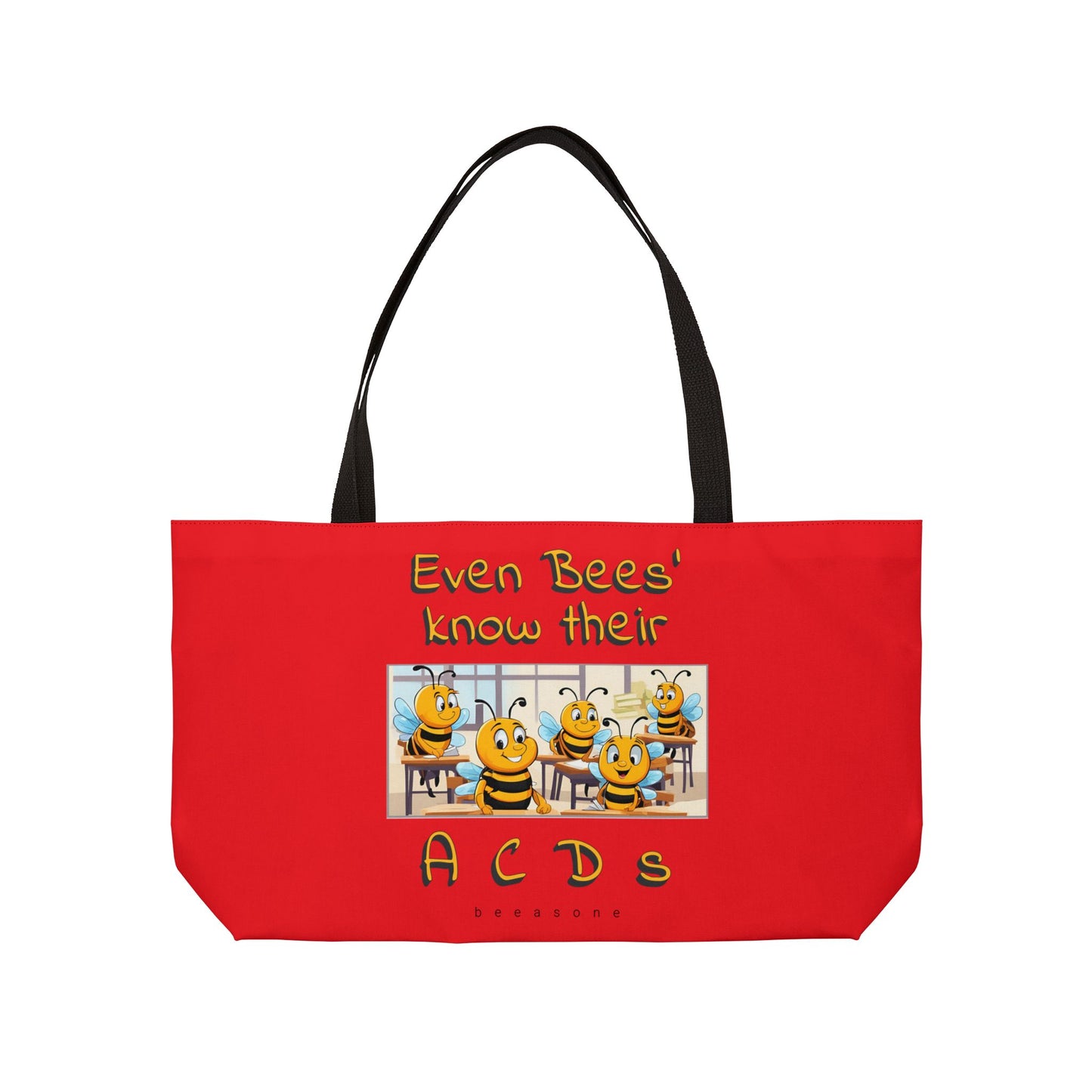 Spelling bee beeasone travel tote bag redish with blak strapp