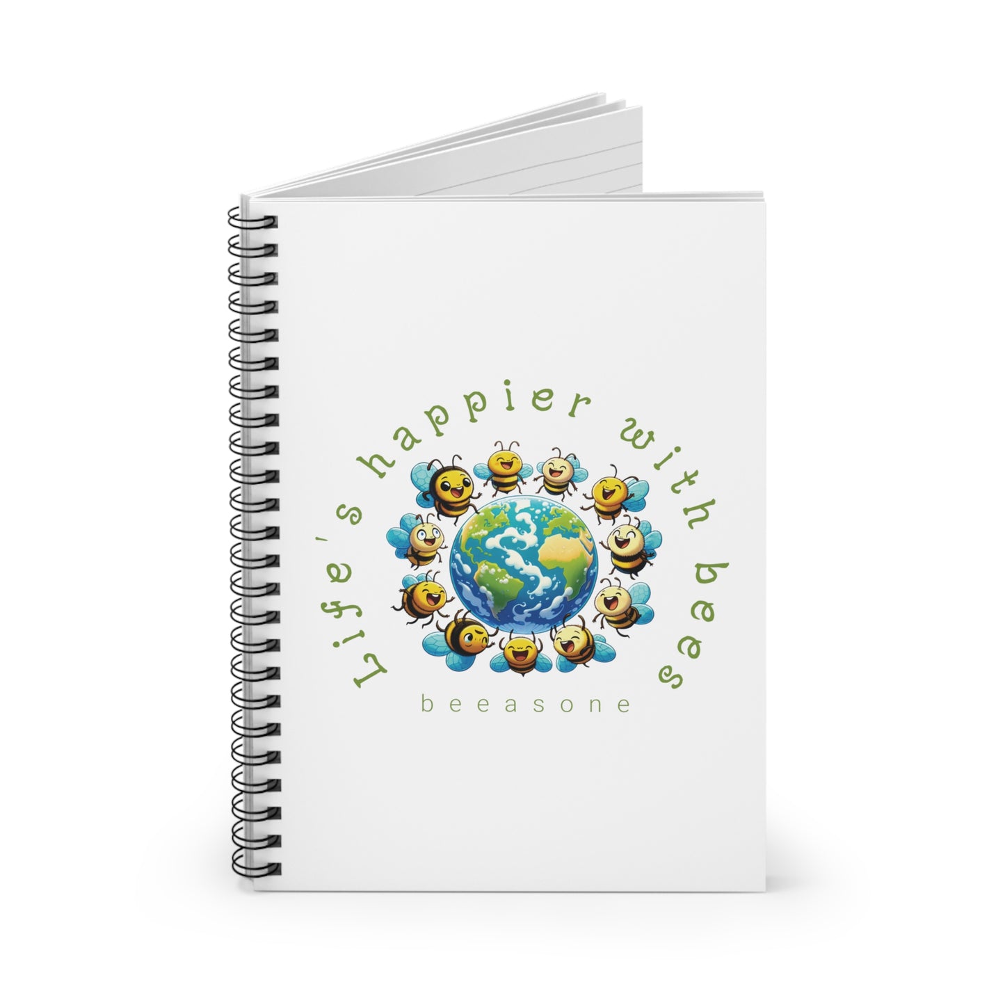 Life's happier with bees beeasone Spiral Notebook - Ruled Line. 59 sheets (118 pages)