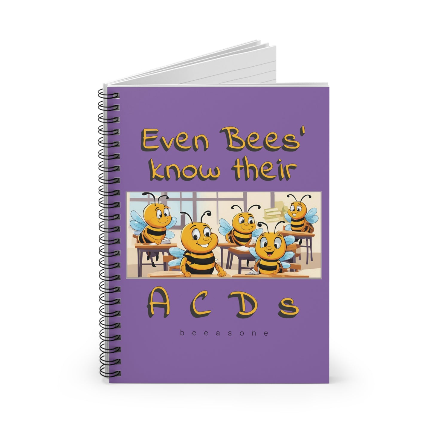 Student notebook - Even Bees' Know Their A C D s beeasone purpal Spiral Notebook - Ruled Line. 118 page (59 sheets) - special spelling bee promotion