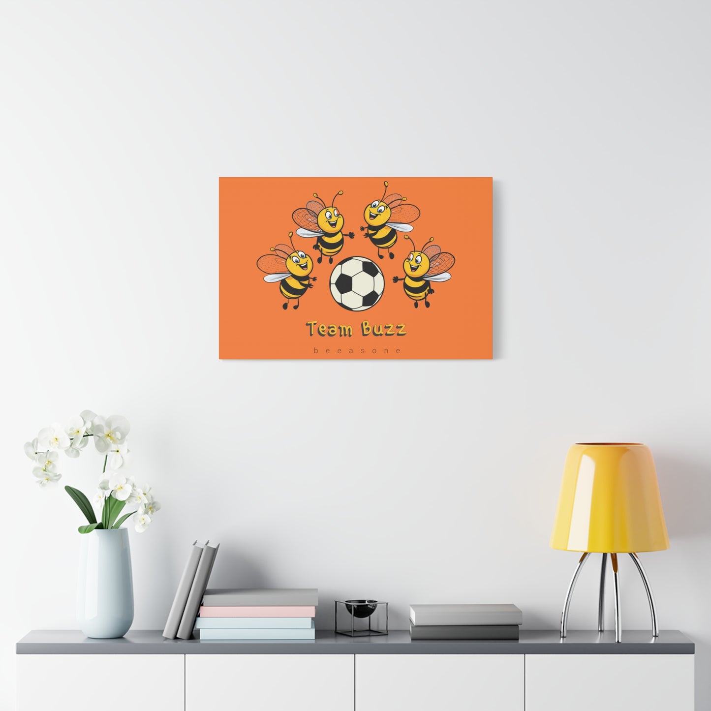 Soccer beeasone print on canvas with hanging kit