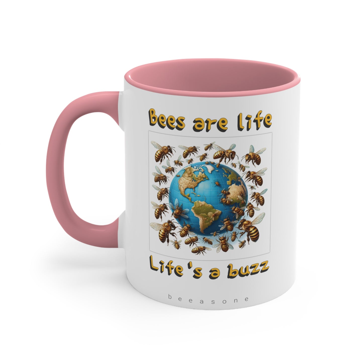 Bees are life. Life's a buzz beeasone coloured Hot chocolate or Coffee Mug 325ml (Standard 11oz)