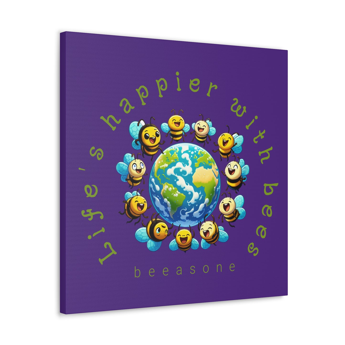 Life's happier with bees beeasone print on canvas with hanging kit