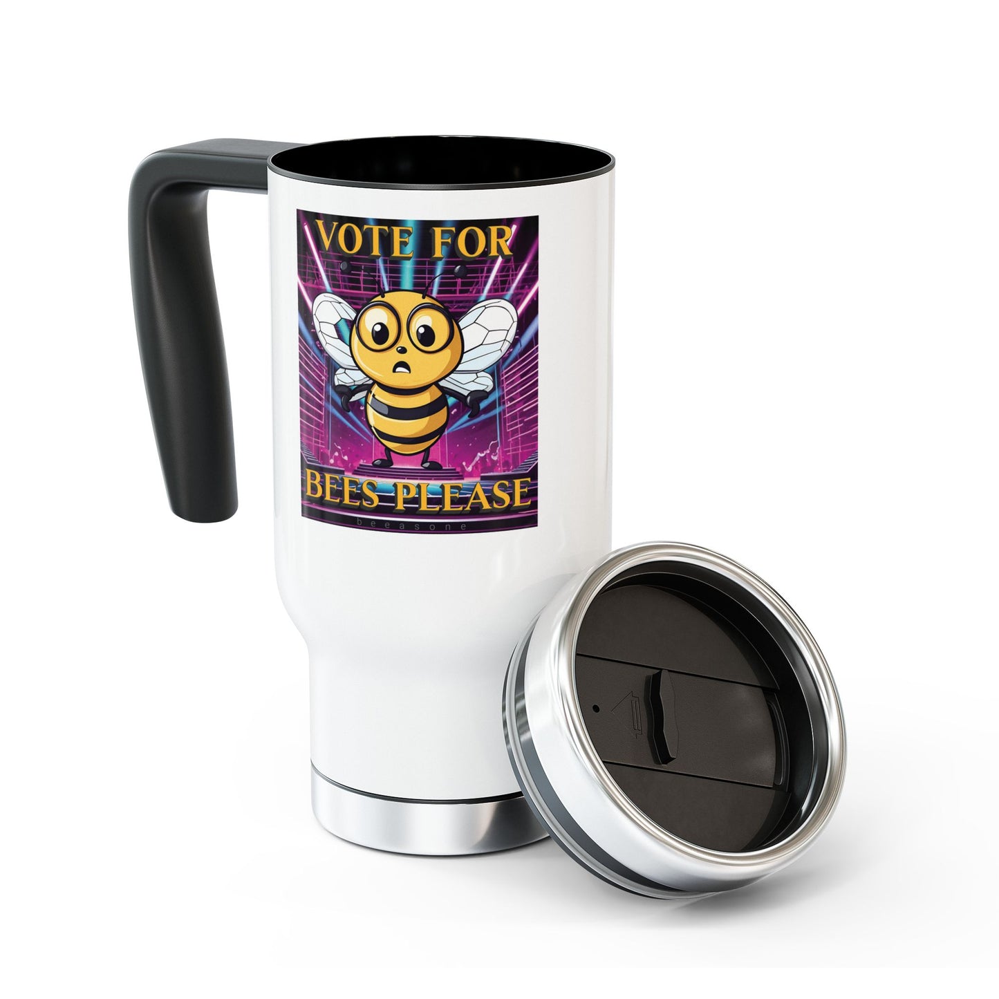 Vote for bees please beeasone Stainless Steel Travel Mug with Handle, 14oz (410mls)