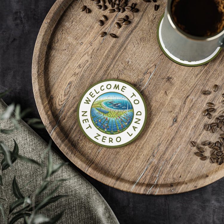 Net Zero Land Coaster - 9.5cm diameter (3.7") available as 1 piece or set of 4. Limited edition (V14)