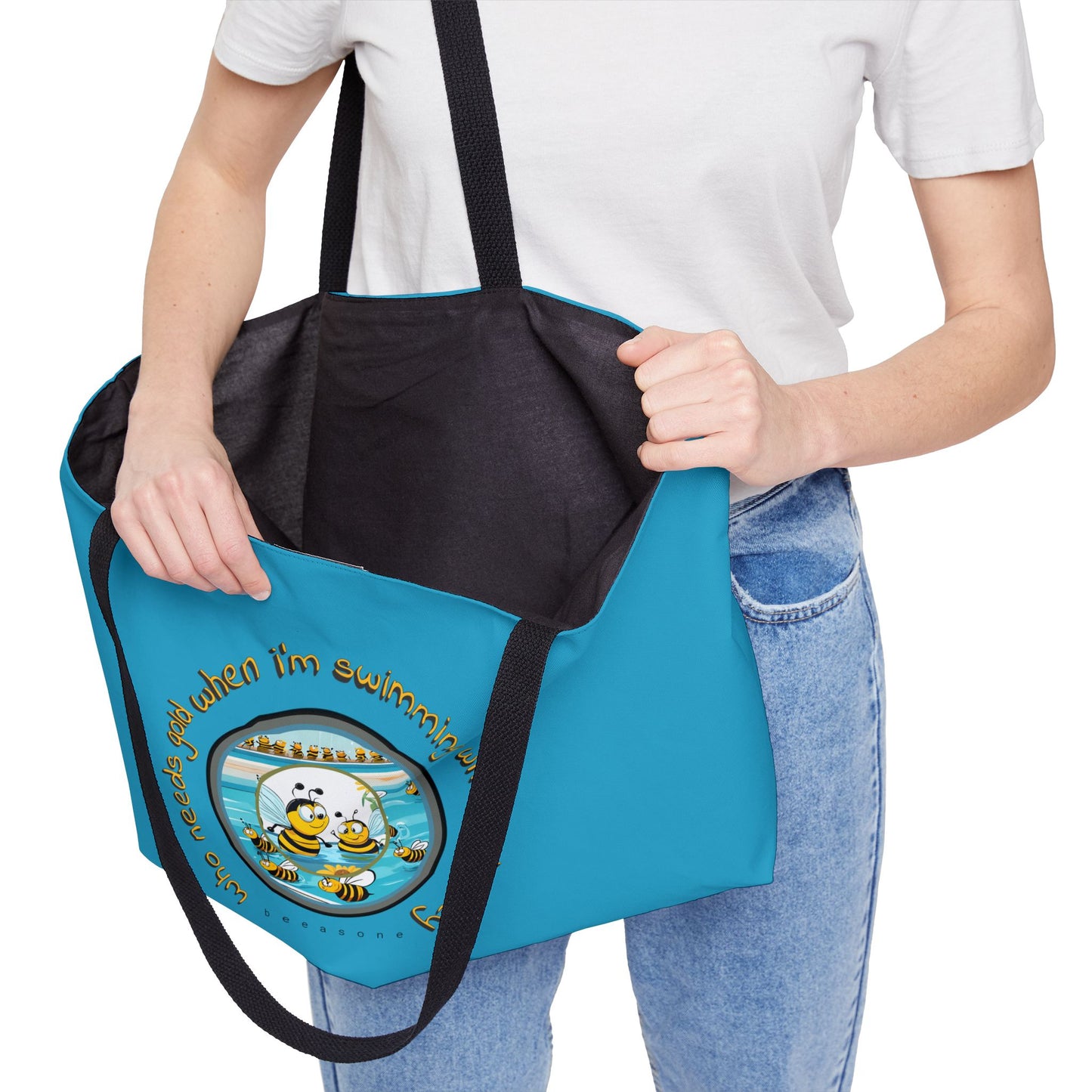 Swimming beeasone tote bag Turquoise - great pool or beach bag