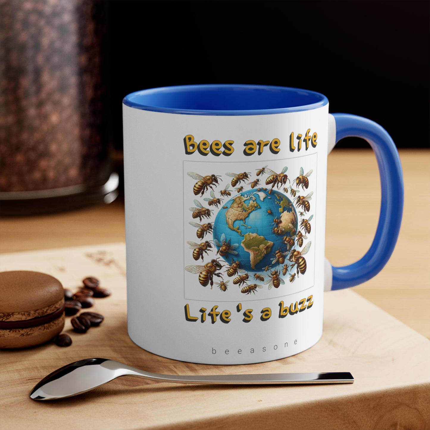 Bees are life. Life's a buzz beeasone coloured Hot chocolate or Coffee Mug 325ml (Standard 11oz)