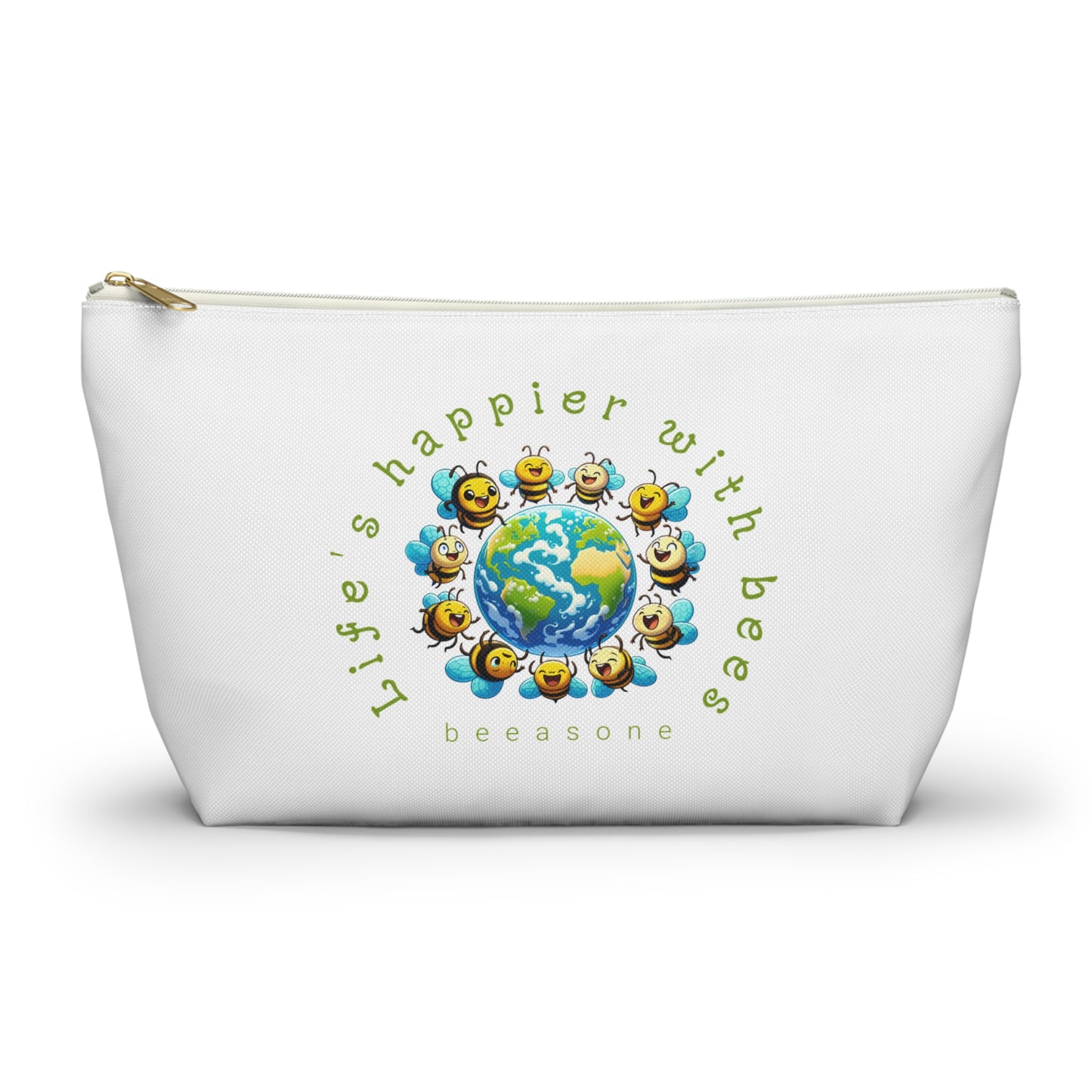 Life's happier with bees beeasone stylish white cosmetics pouch