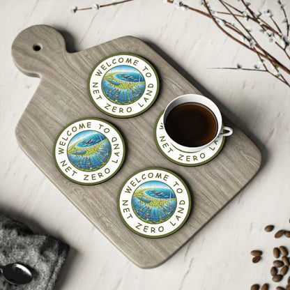 Net Zero Land Coaster - 9.5cm diameter (3.7") available as 1 piece or set of 4. Limited edition (V14)