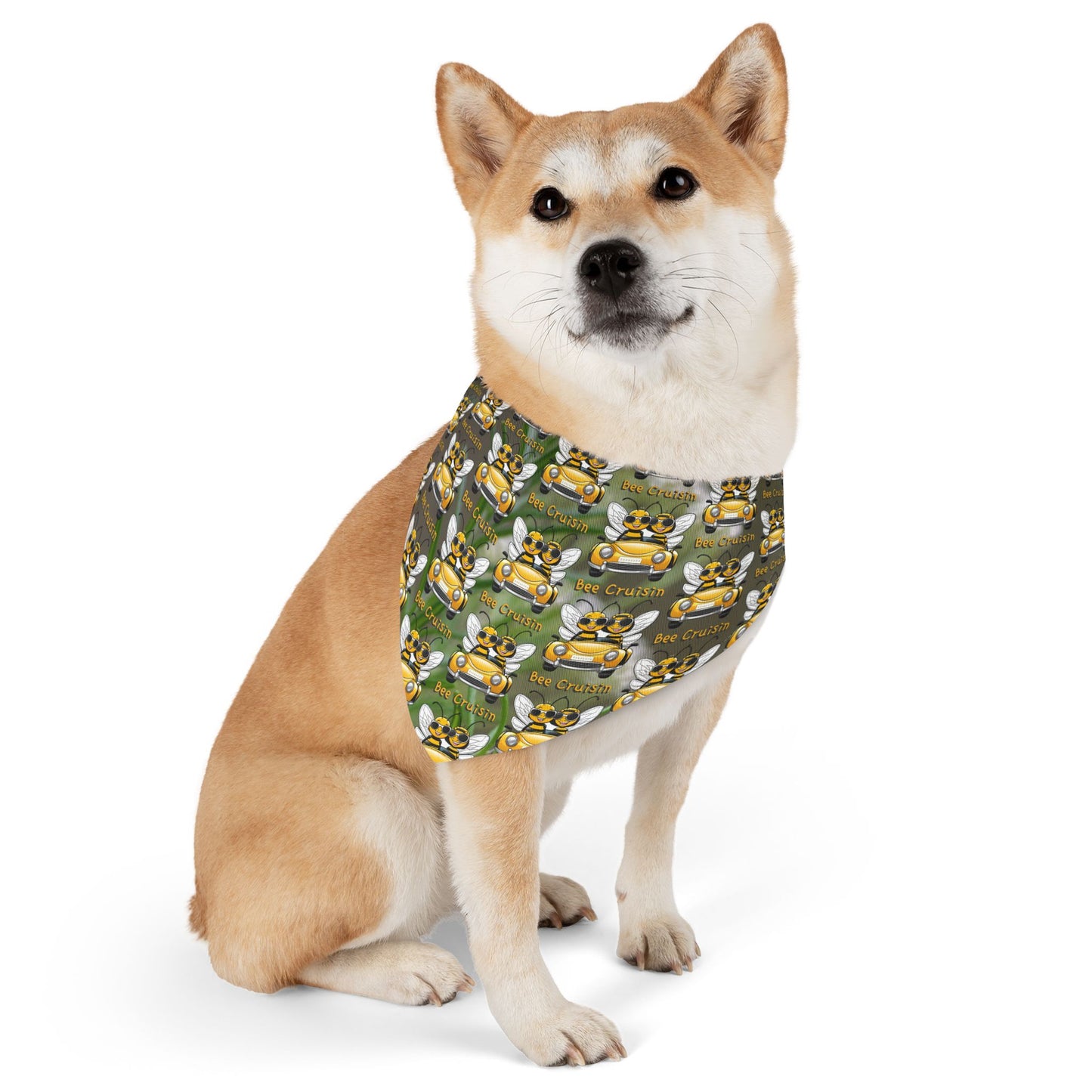 Cruisin Pet Bandana collar supporting their best friend, the bees - includes adjustable buckle up black collar