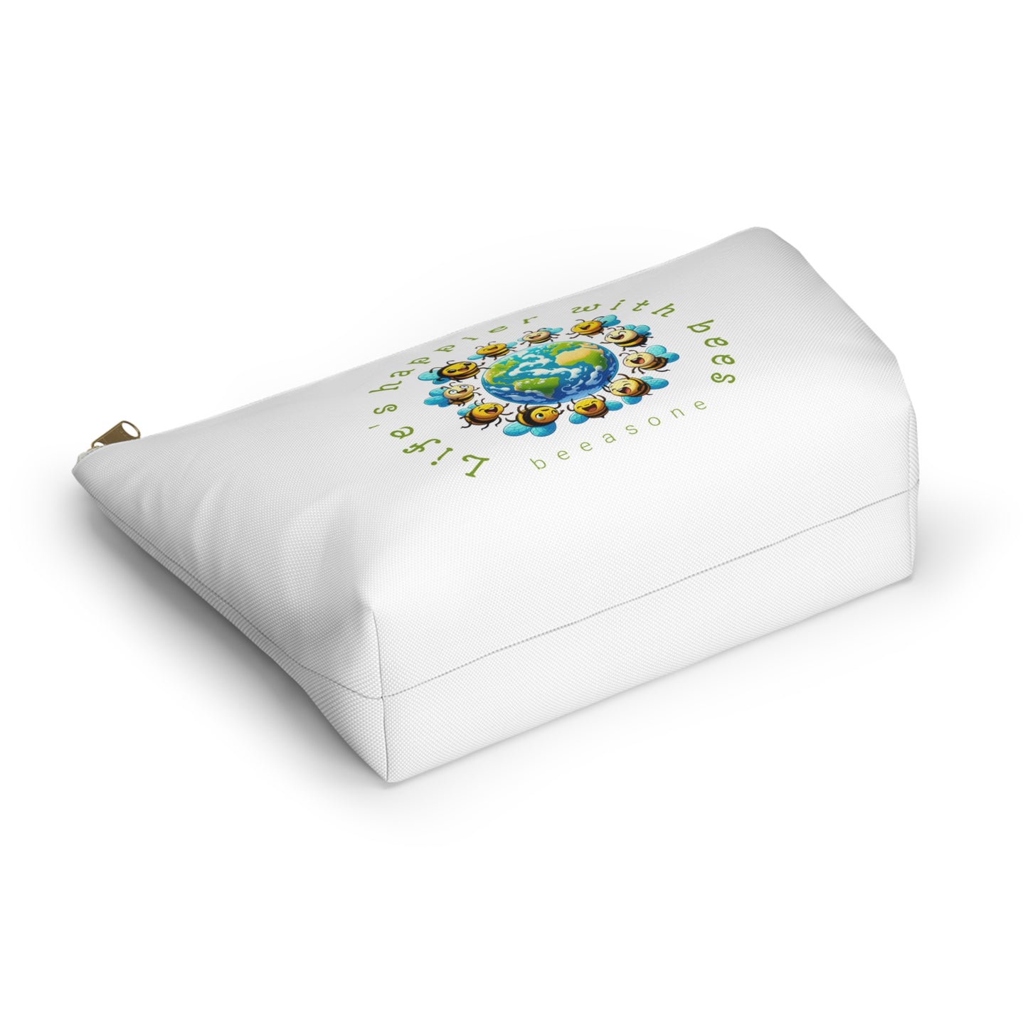 Life's happier with bees beeasone stylish white cosmetics pouch