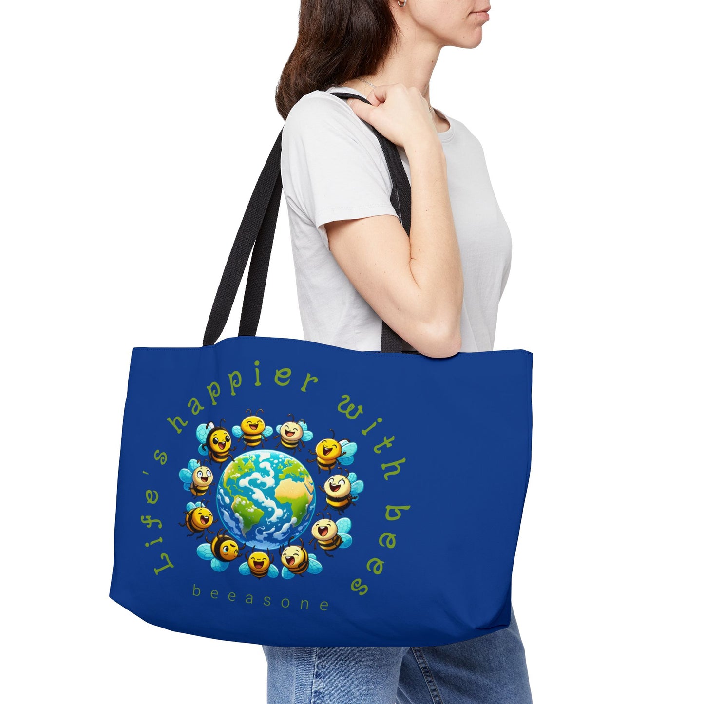 Life's happier with bees beeasone weekender tote bag dark blue