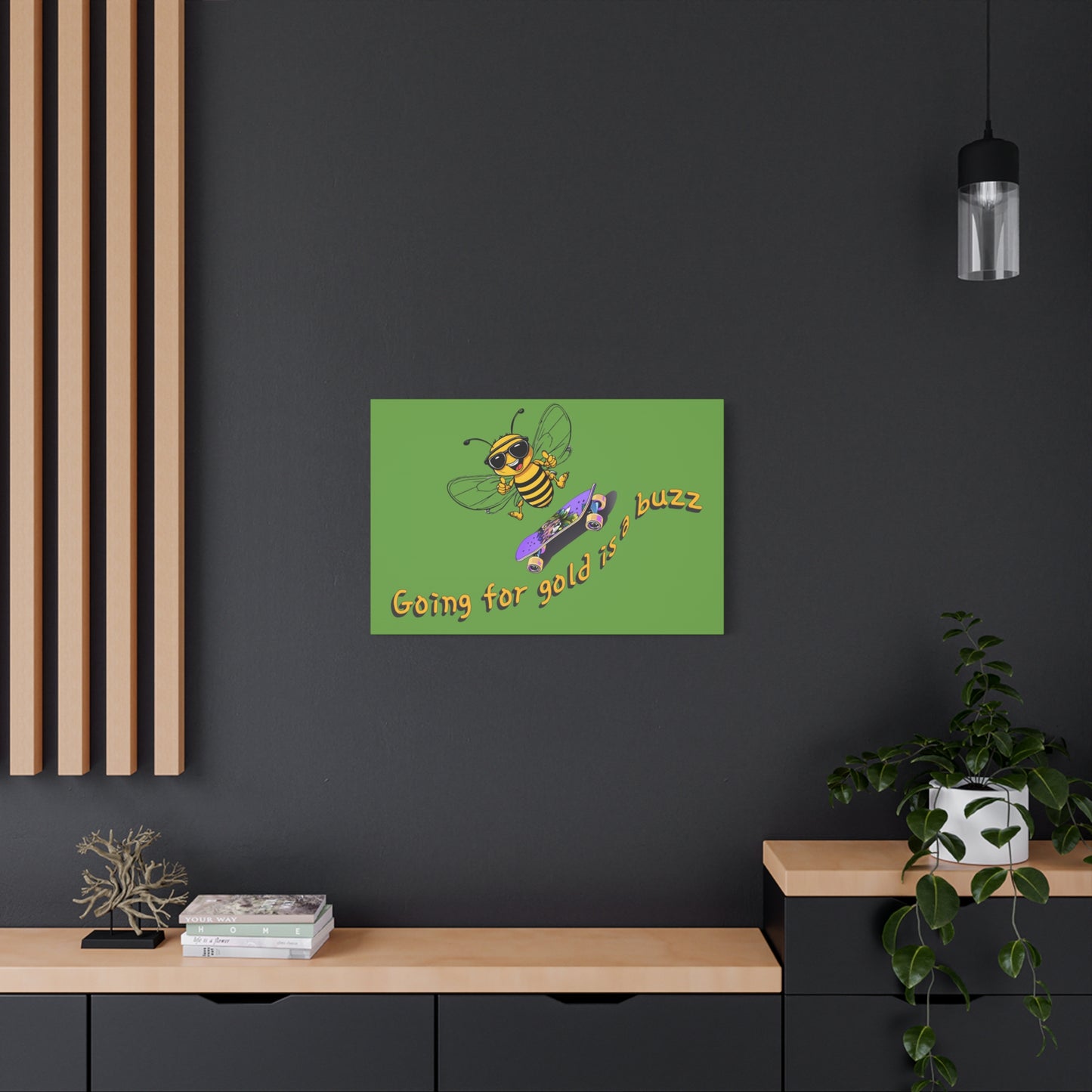 Skateboarding beeasone print on canvas with hanging kit