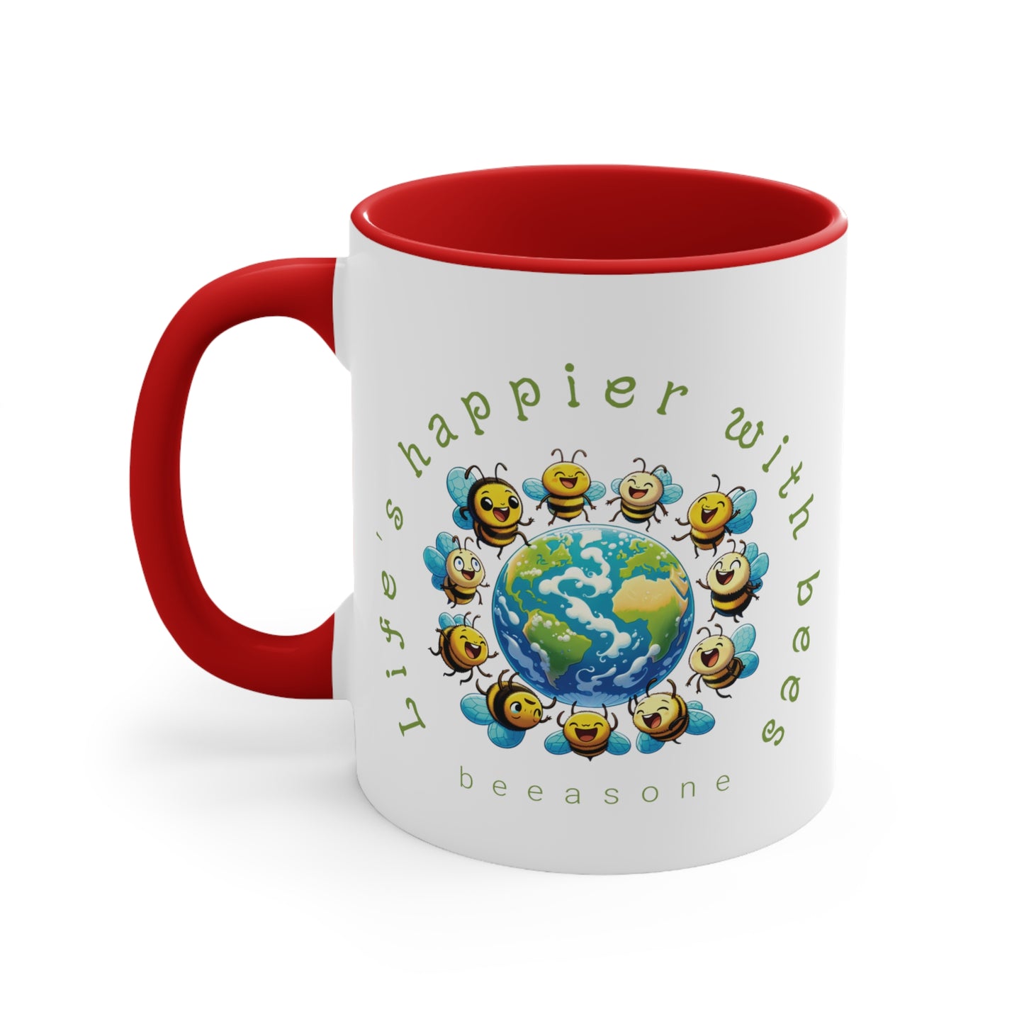 Life's happier with bees beeasone coloured Coffee Mug 325ml (Standard 11oz)