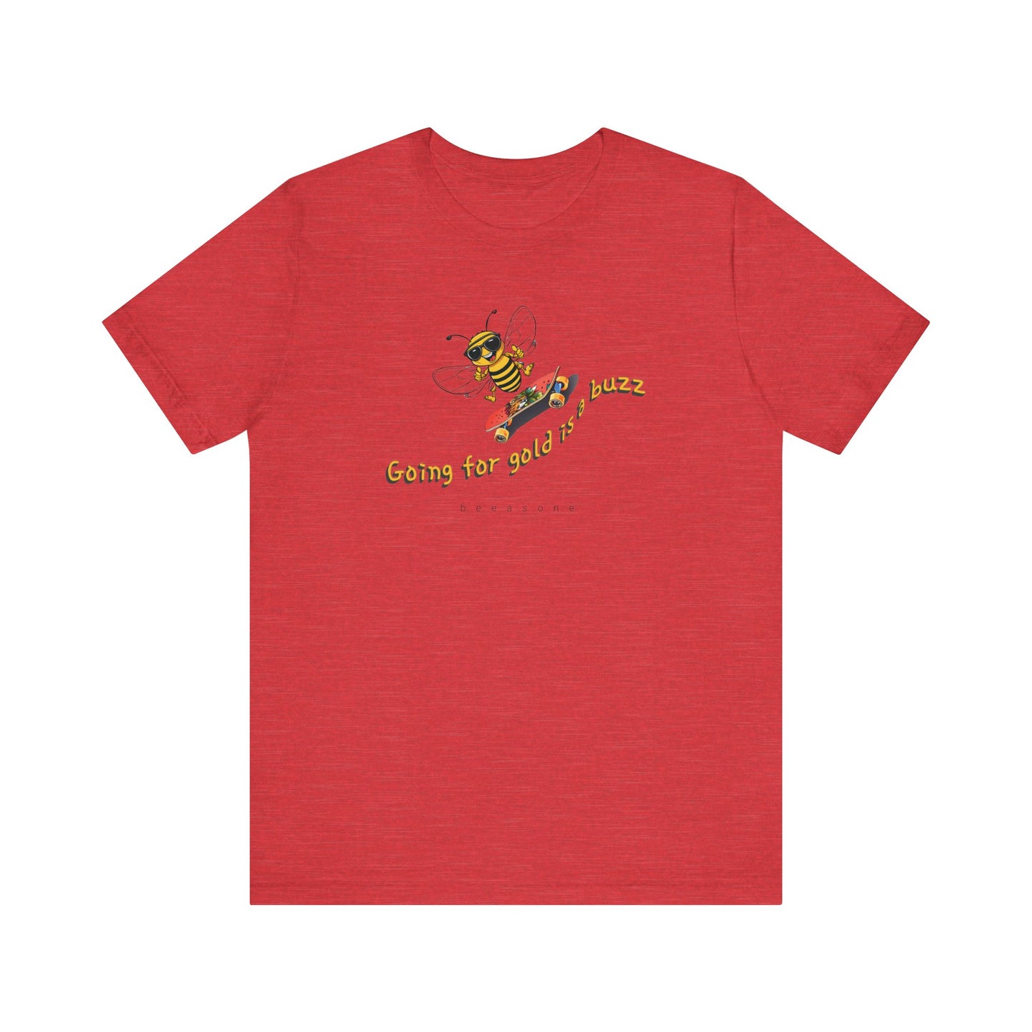 Going for gold is a buzz beeasone skateboard Unisex Jersey Short Sleeve with dual side seams to hold shape for longer t-shirt