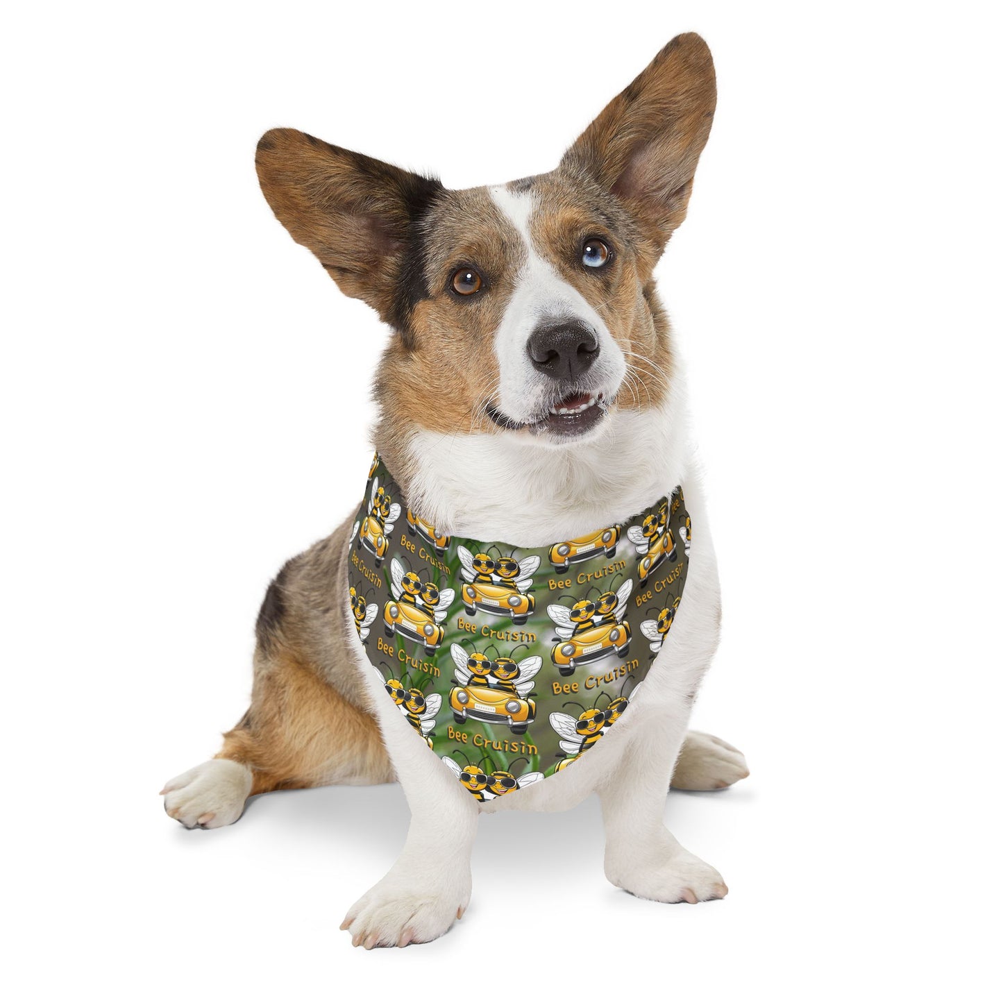 Cruisin Pet Bandana collar supporting their best friend, the bees - includes adjustable buckle up black collar