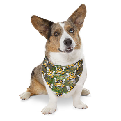Cruisin Pet Bandana collar supporting their best friend, the bees - includes adjustable buckle up black collar