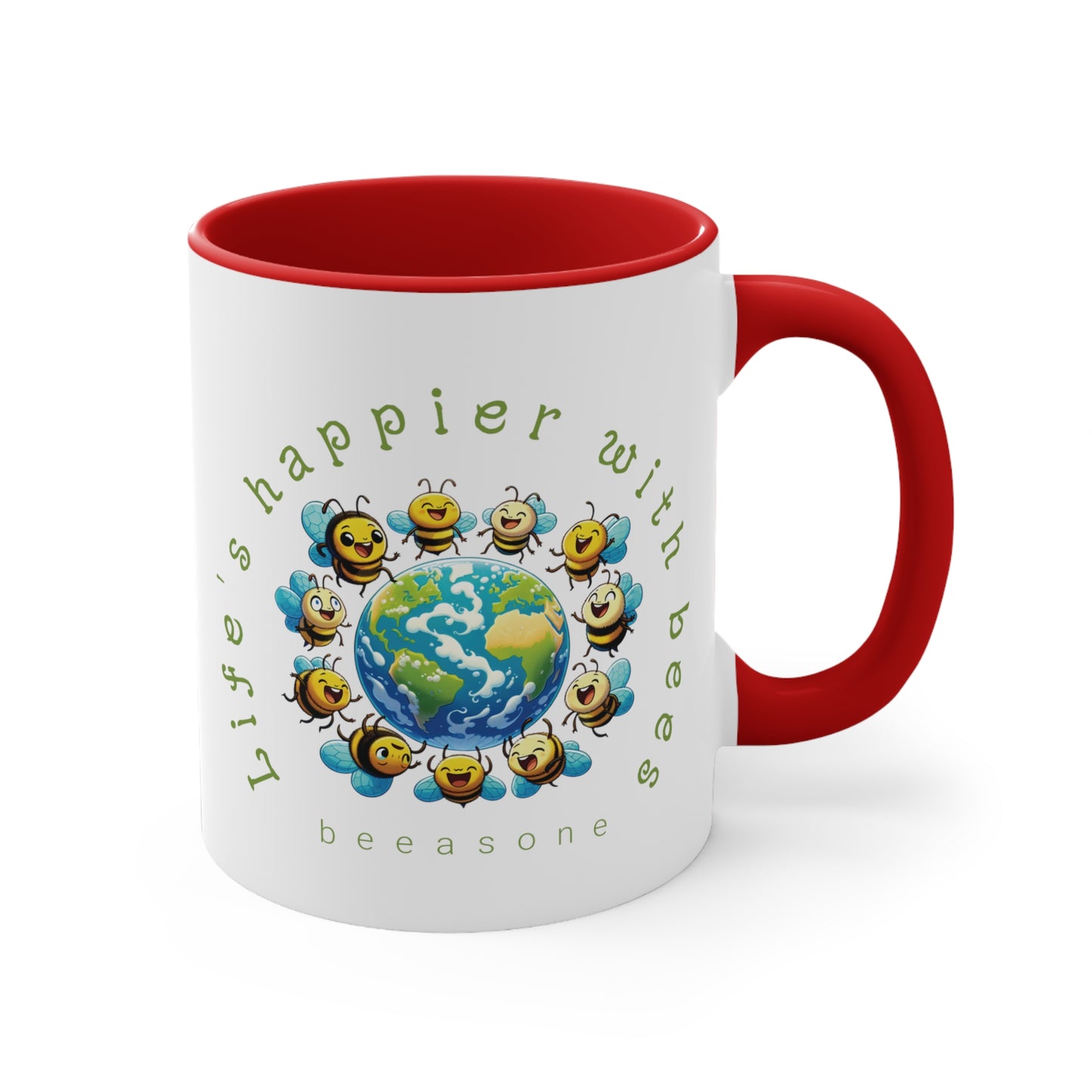 Life's happier with bees beeasone coloured Coffee Mug 325ml (Standard 11oz)