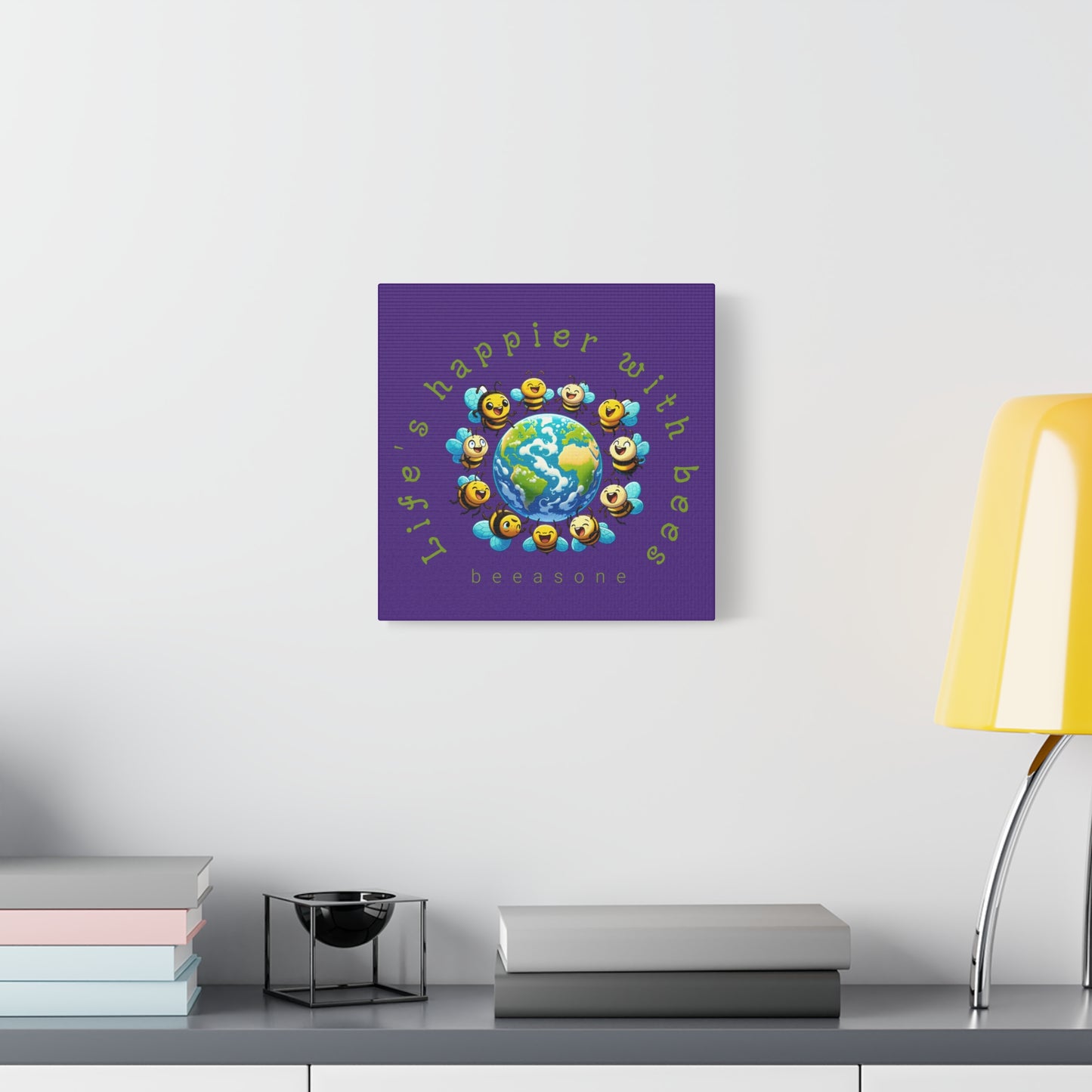 Life's happier with bees beeasone print on canvas with hanging kit